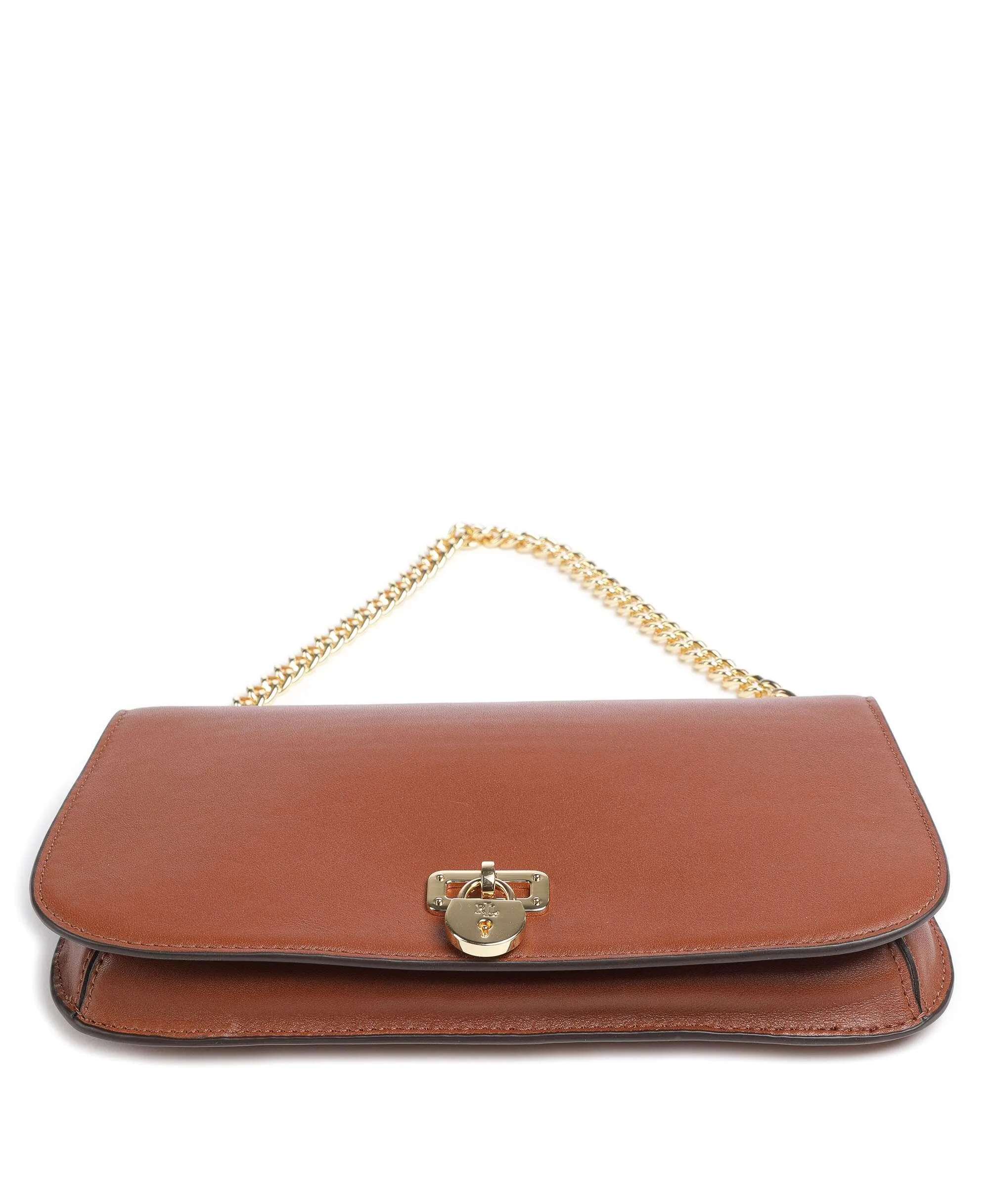  Lauren Ralph Lauren Tanner Medium Borsa a spalla pelle di vacchetta finemente grana marrone  