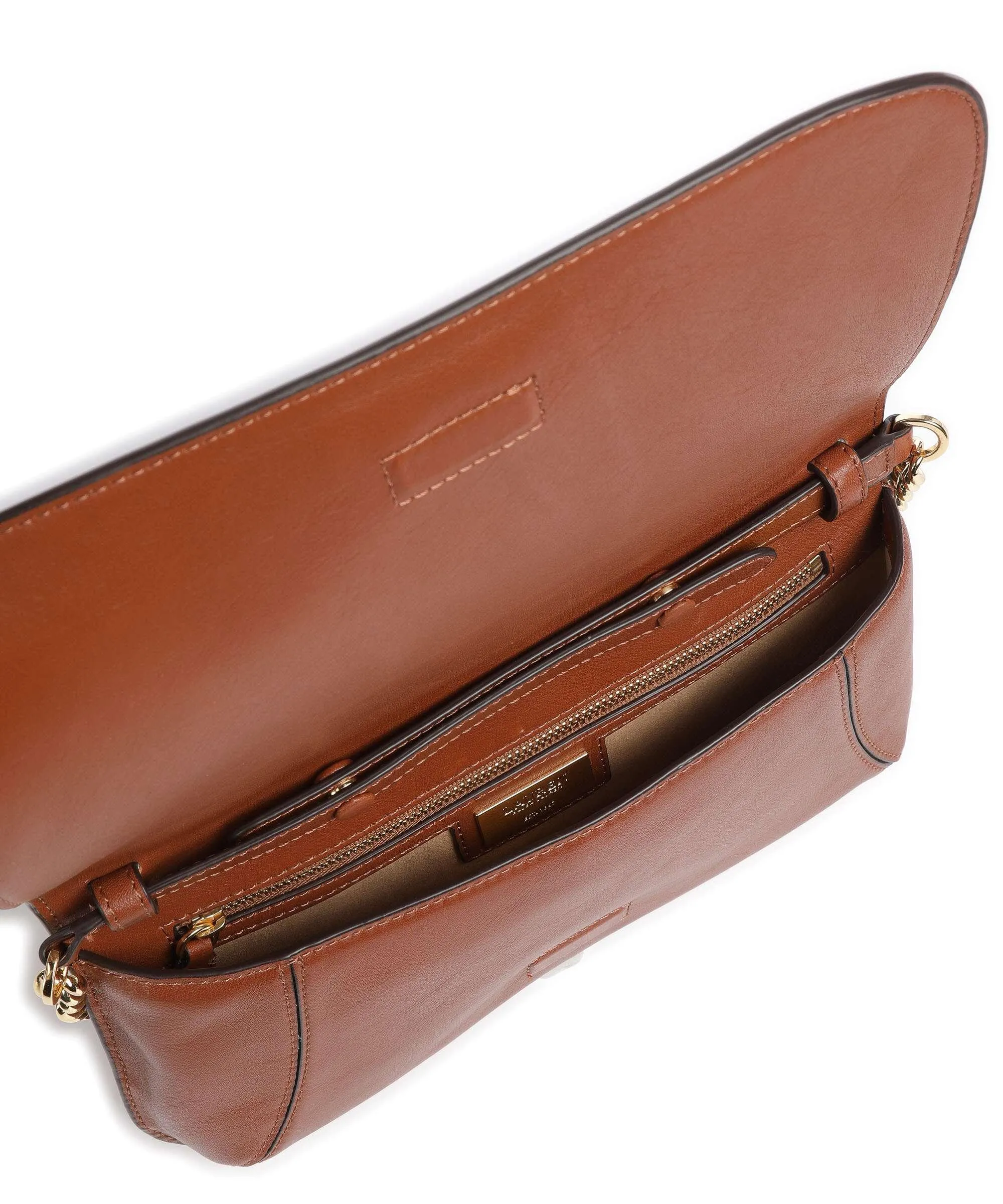  Lauren Ralph Lauren Tanner Medium Borsa a spalla pelle di vacchetta finemente grana marrone  