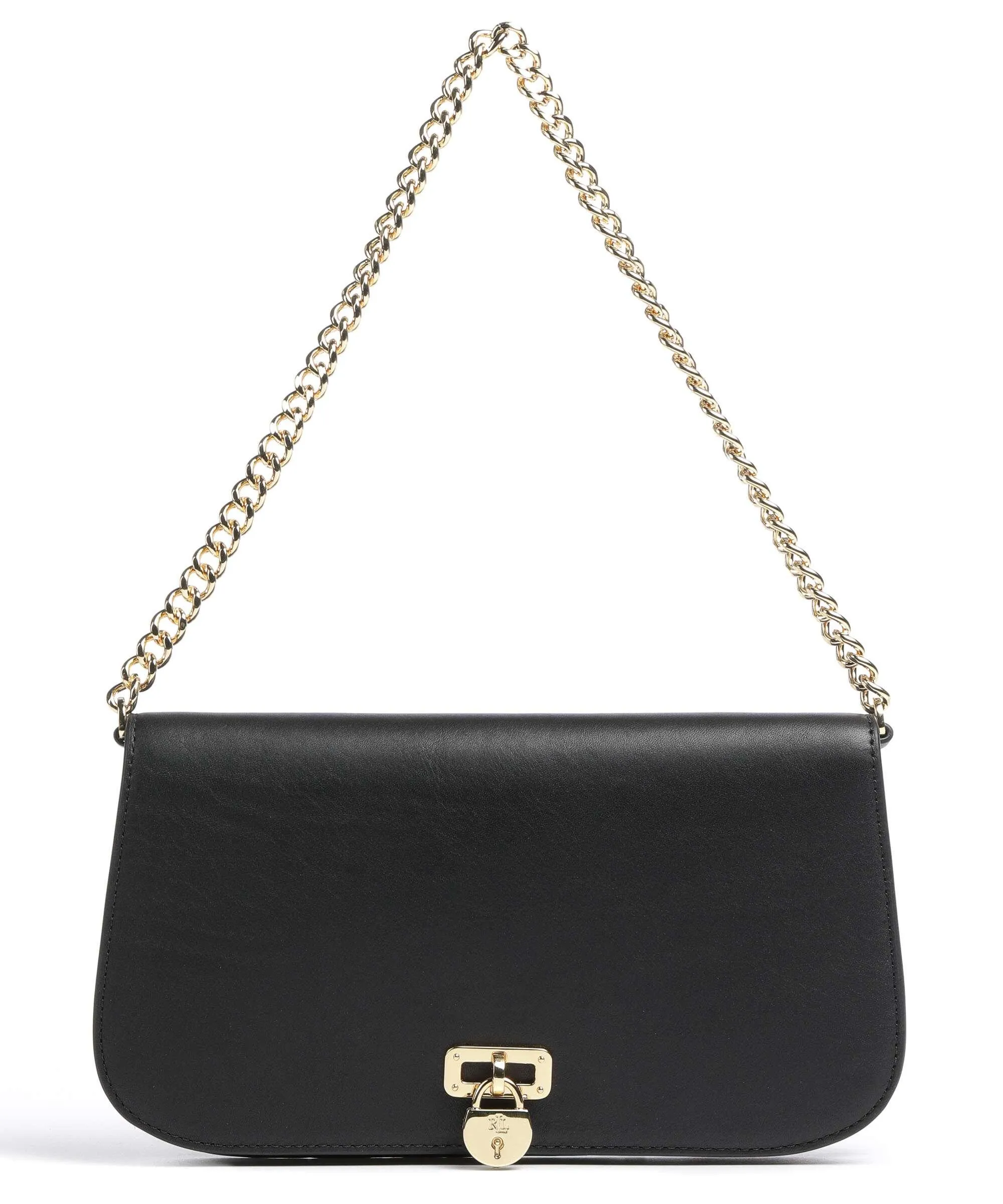  Lauren Ralph Lauren Tanner Medium Borsa a spalla pelle di vacchetta finemente grana nero  