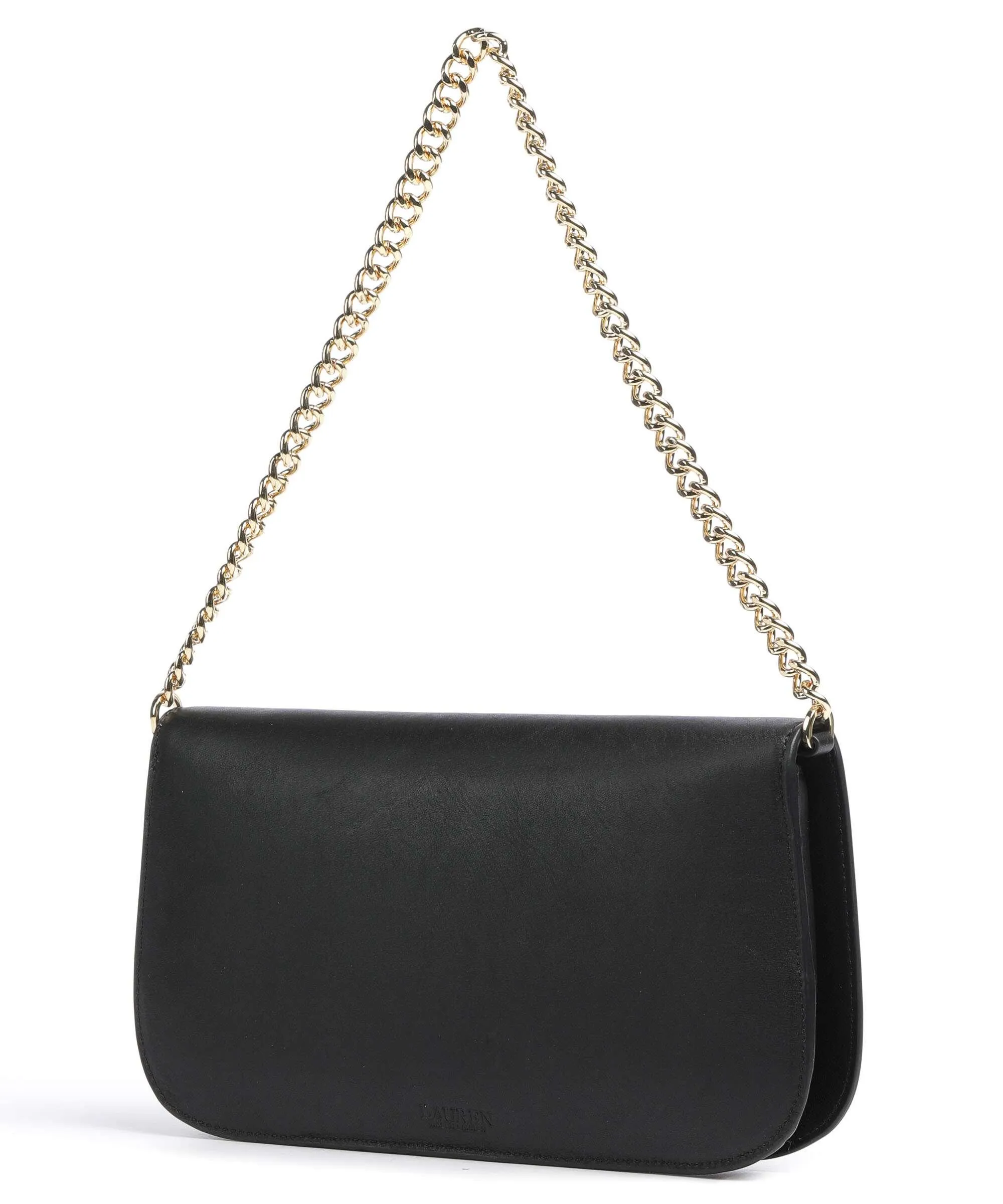  Lauren Ralph Lauren Tanner Medium Borsa a spalla pelle di vacchetta finemente grana nero  