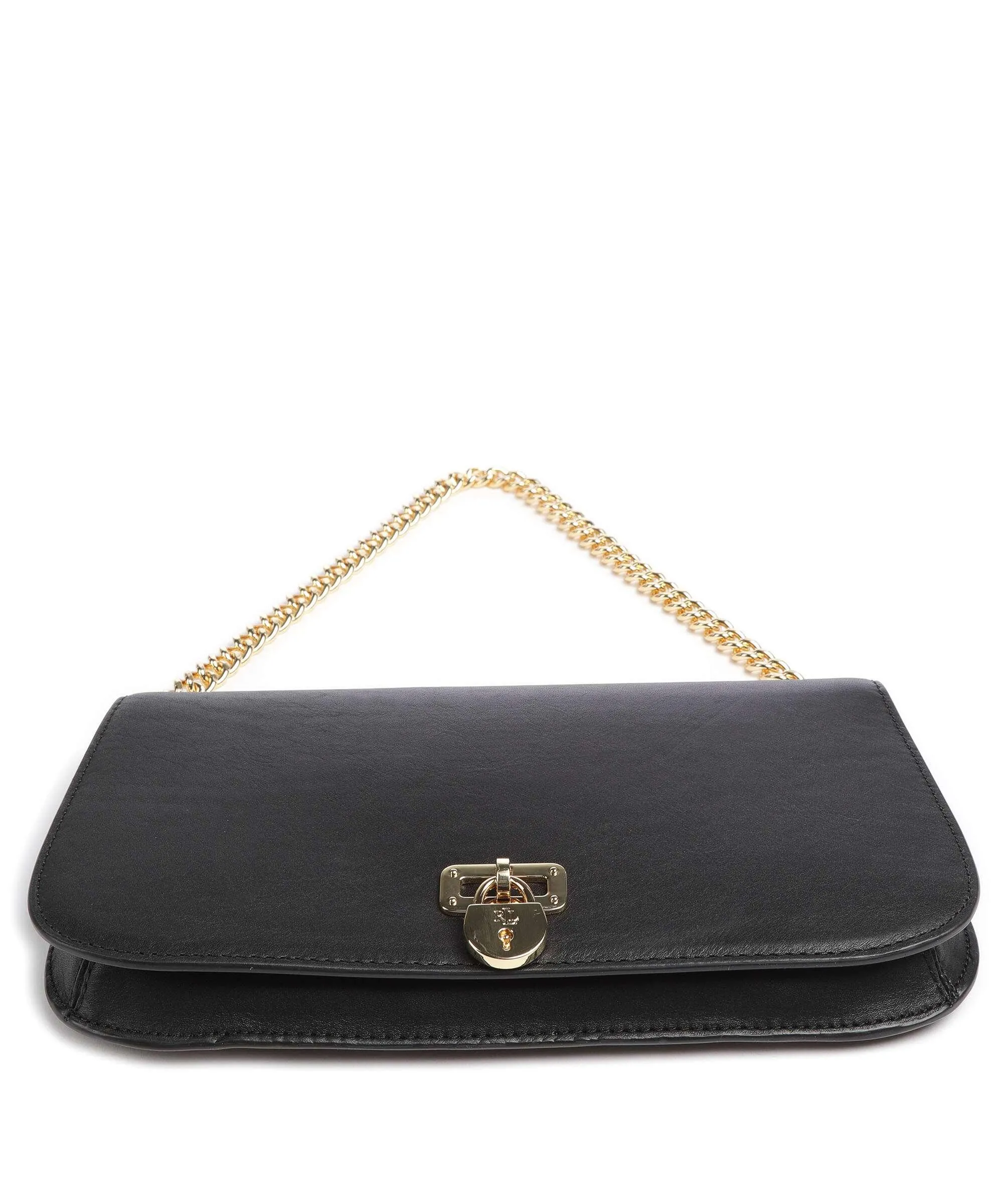  Lauren Ralph Lauren Tanner Medium Borsa a spalla pelle di vacchetta finemente grana nero  
