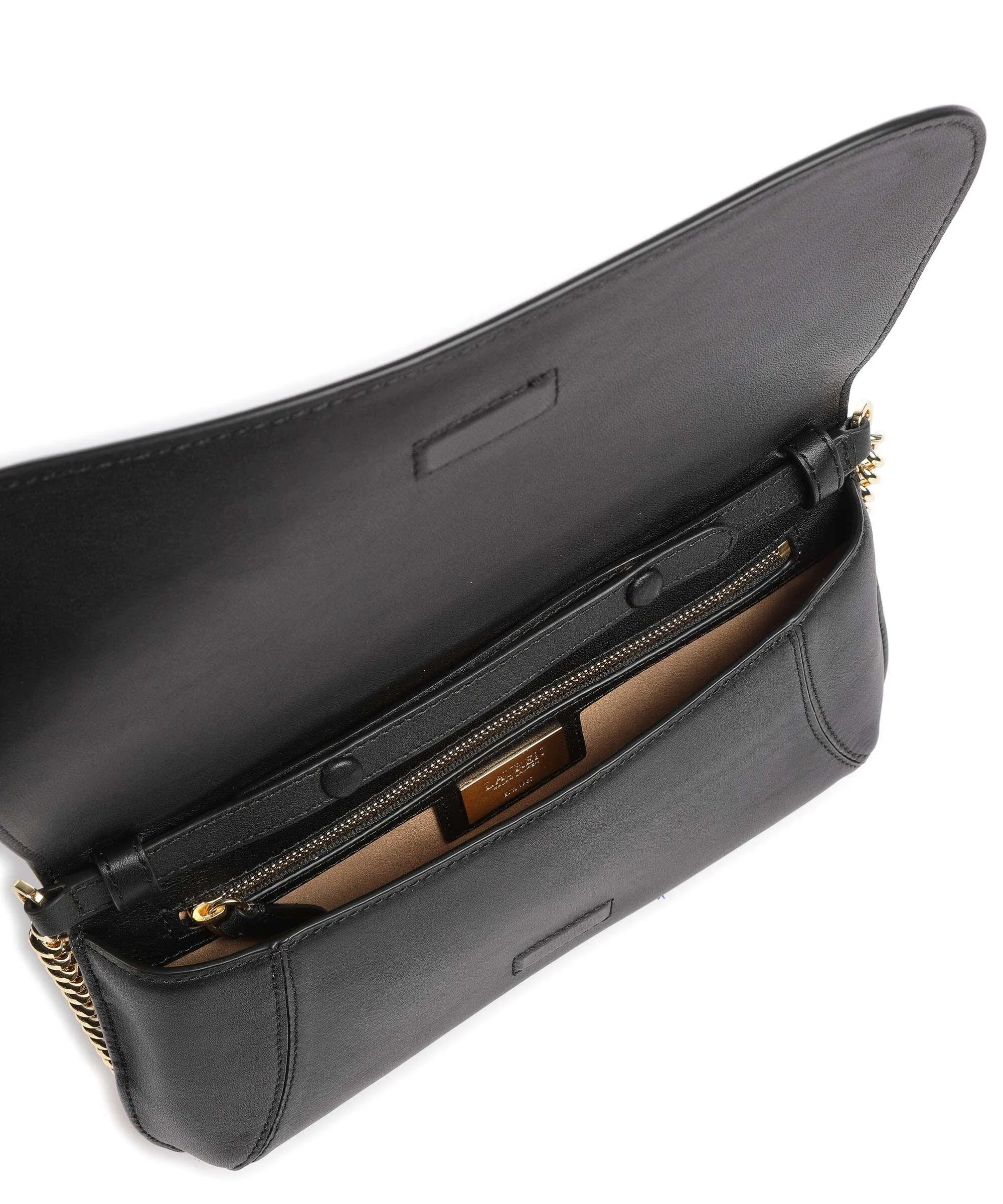  Lauren Ralph Lauren Tanner Medium Borsa a spalla pelle di vacchetta finemente grana nero  