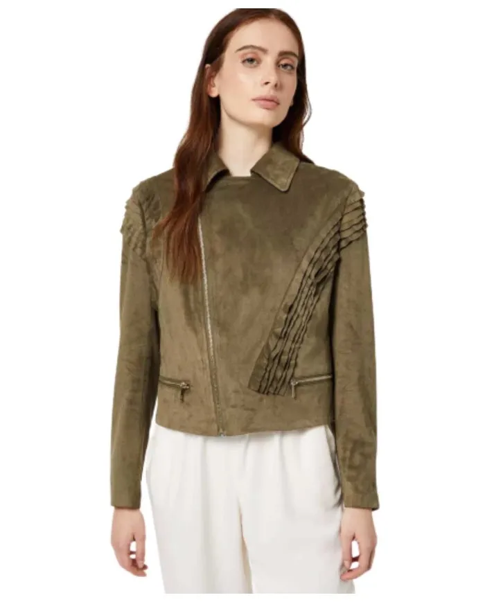 LIU JO Giacca Donna P-ES Biker Suede Revers Tasche Verde Militare Nuova X0261 VERDE MIL.