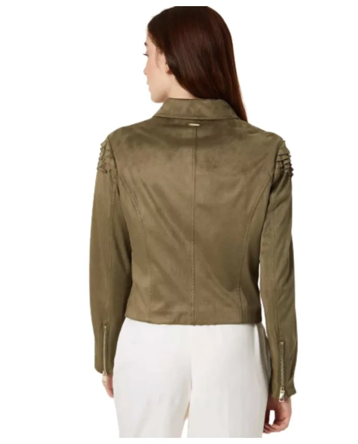 LIU JO Giacca Donna P-ES Biker Suede Revers Tasche Verde Militare Nuova X0261 VERDE MIL.
