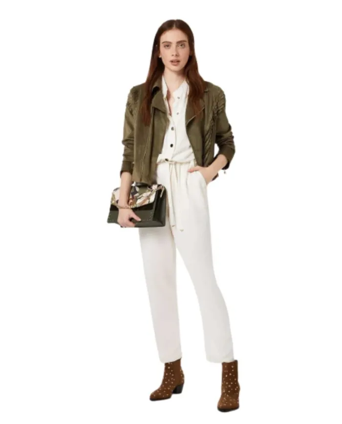 LIU JO Giacca Donna P-ES Biker Suede Revers Tasche Verde Militare Nuova X0261 VERDE MIL.
