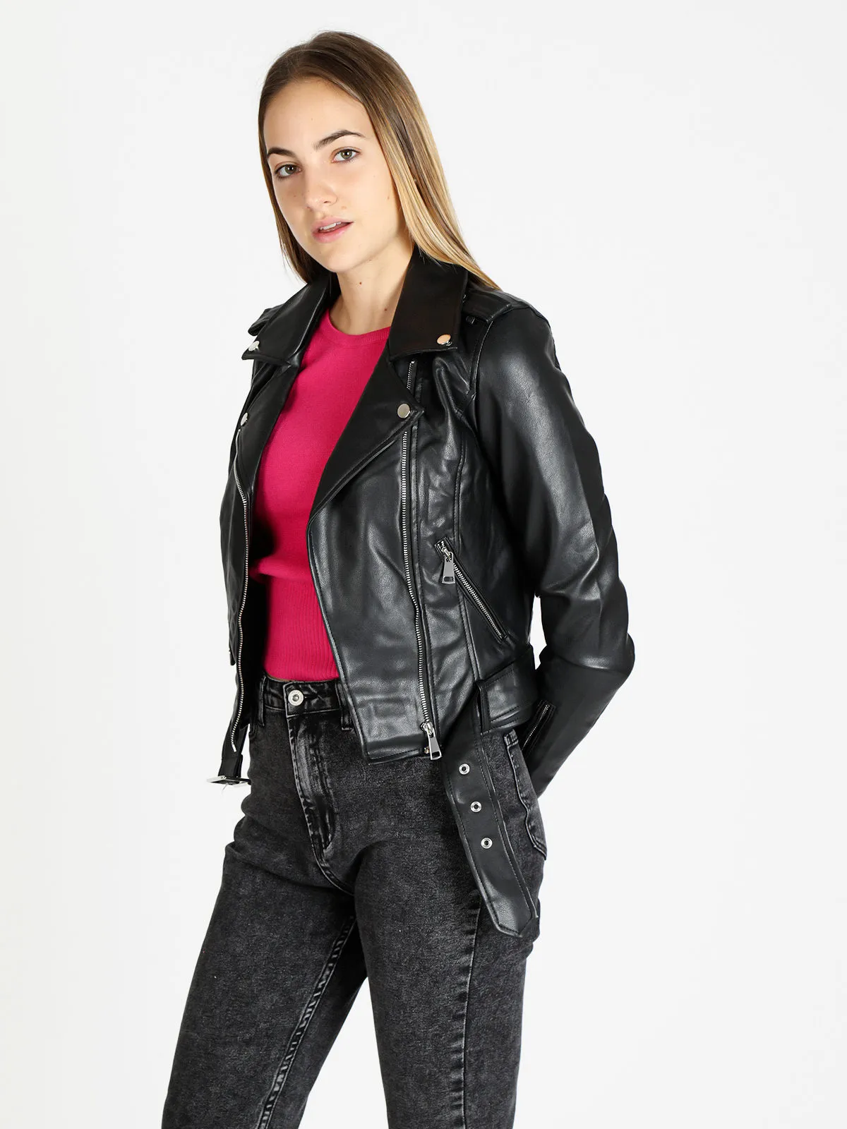 Lovery Blouson biker en éco-cuir pour femme