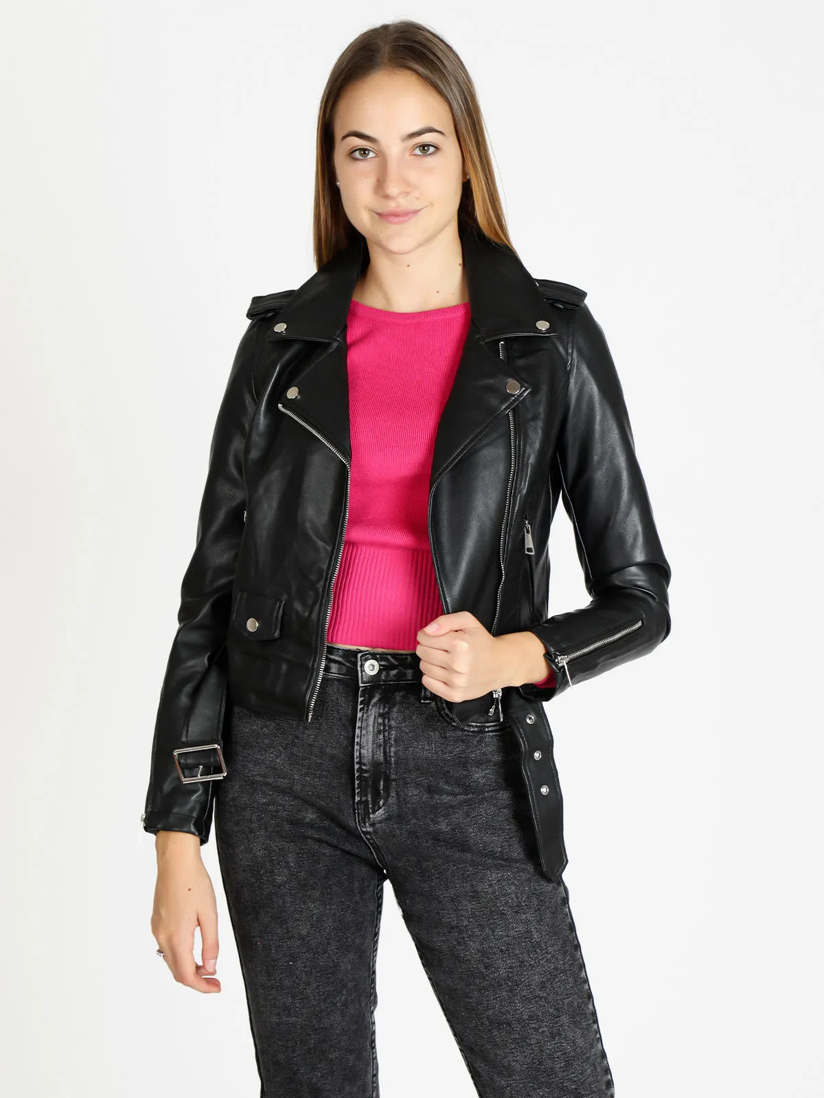 Lovery Blouson biker en éco-cuir pour femme