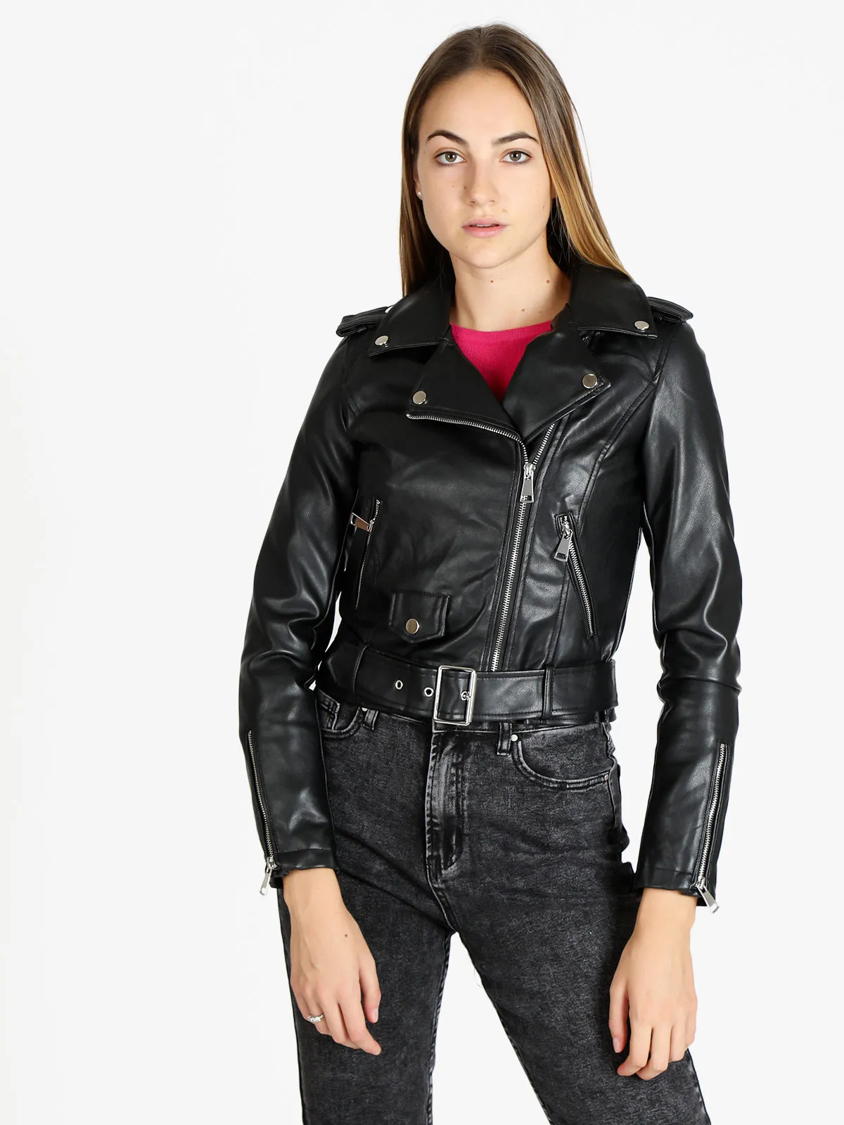 Lovery Blouson biker en éco-cuir pour femme