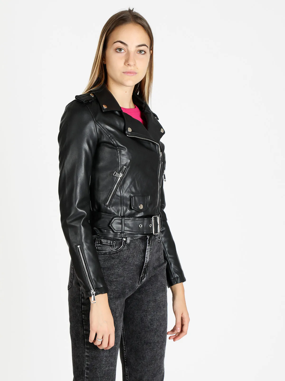 Lovery Blouson biker en éco-cuir pour femme