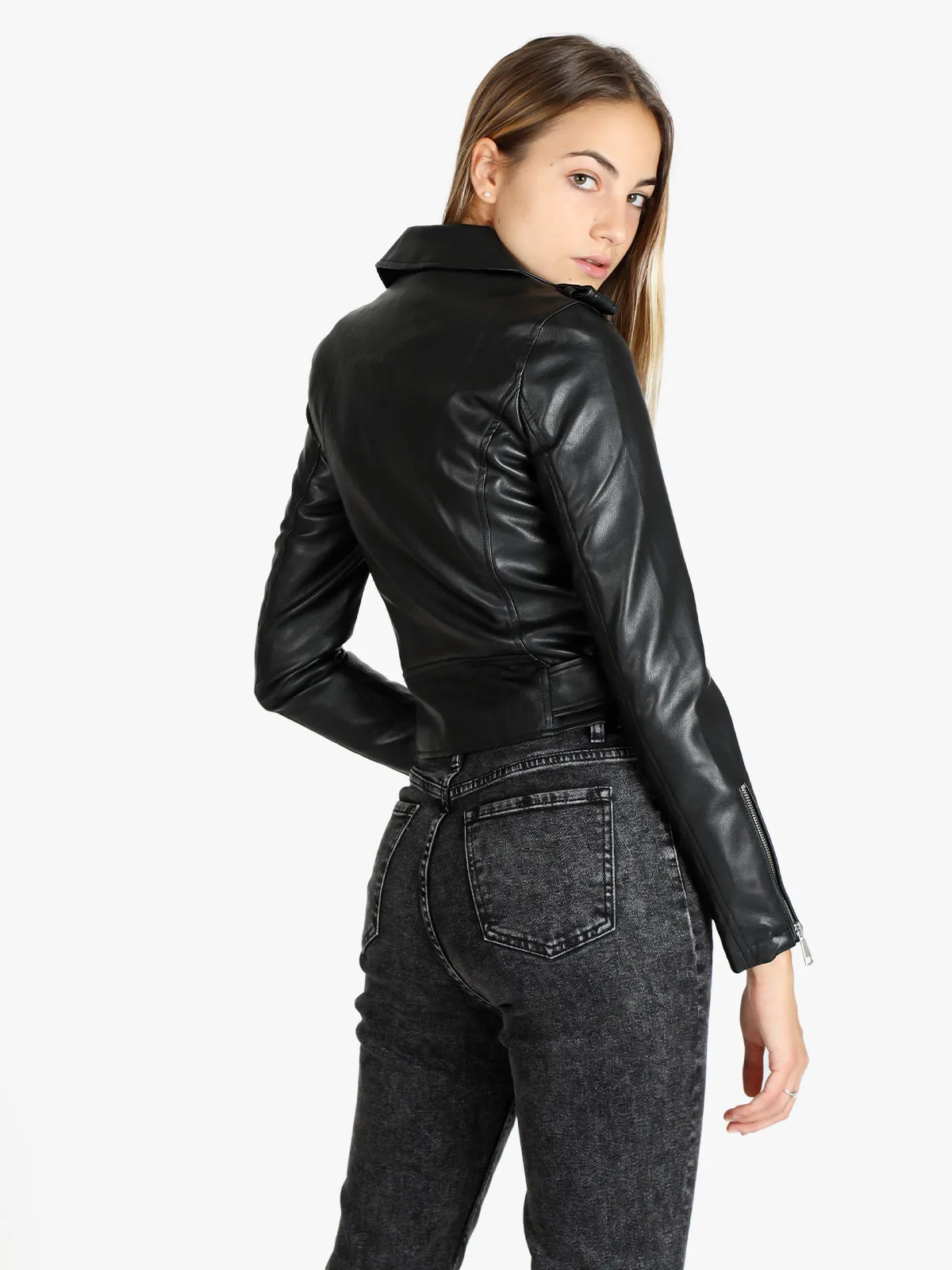 Lovery Blouson biker en éco-cuir pour femme