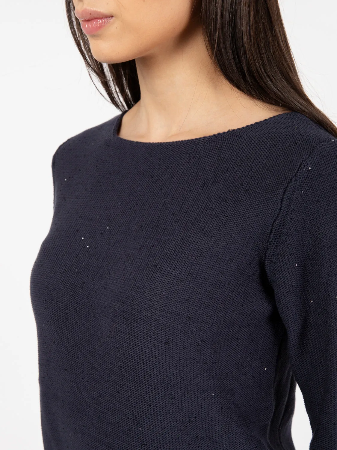 Maglia collo ampio micropaillettes blu navy