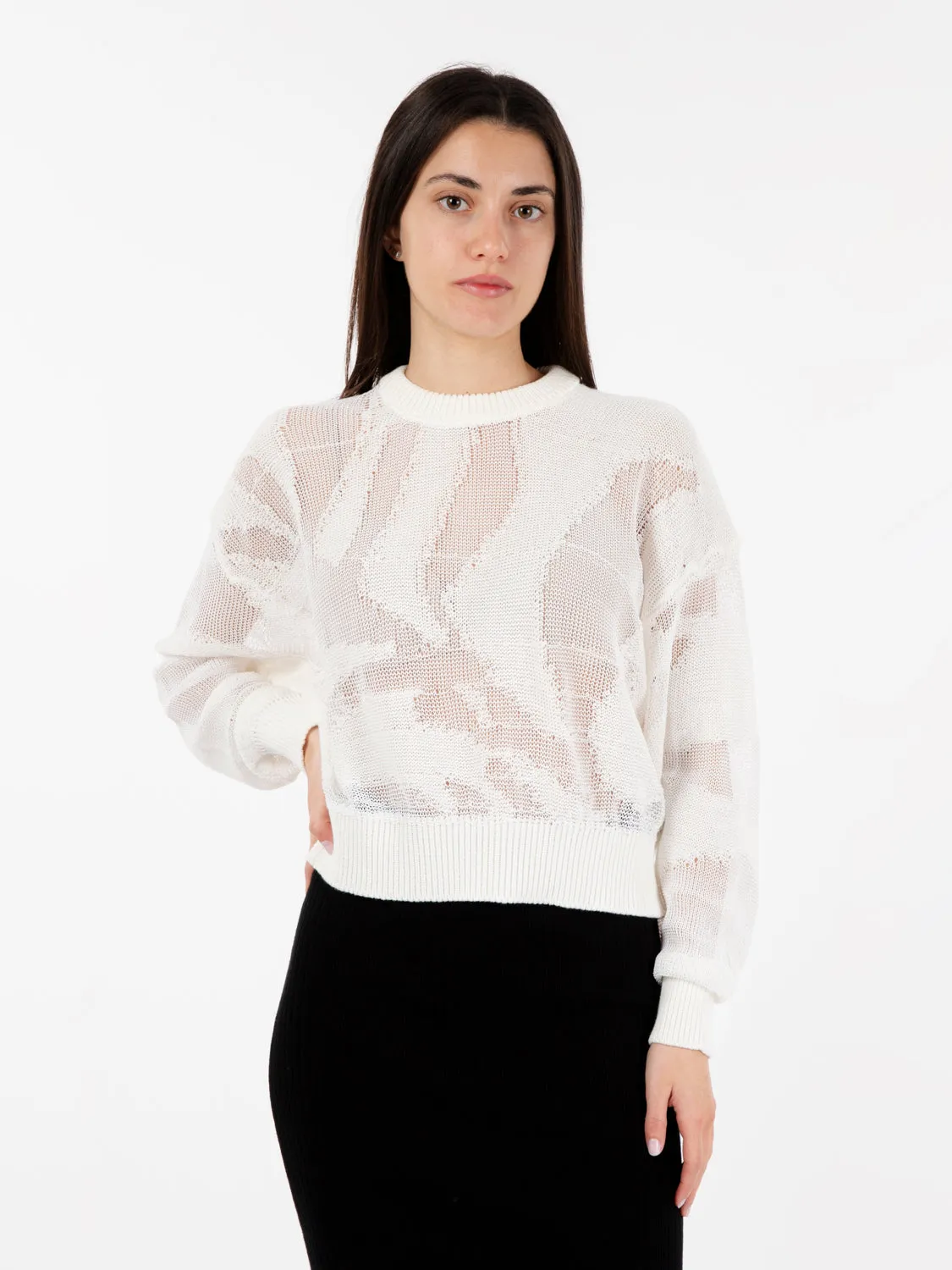 Maglia girocollo intarsio ecru