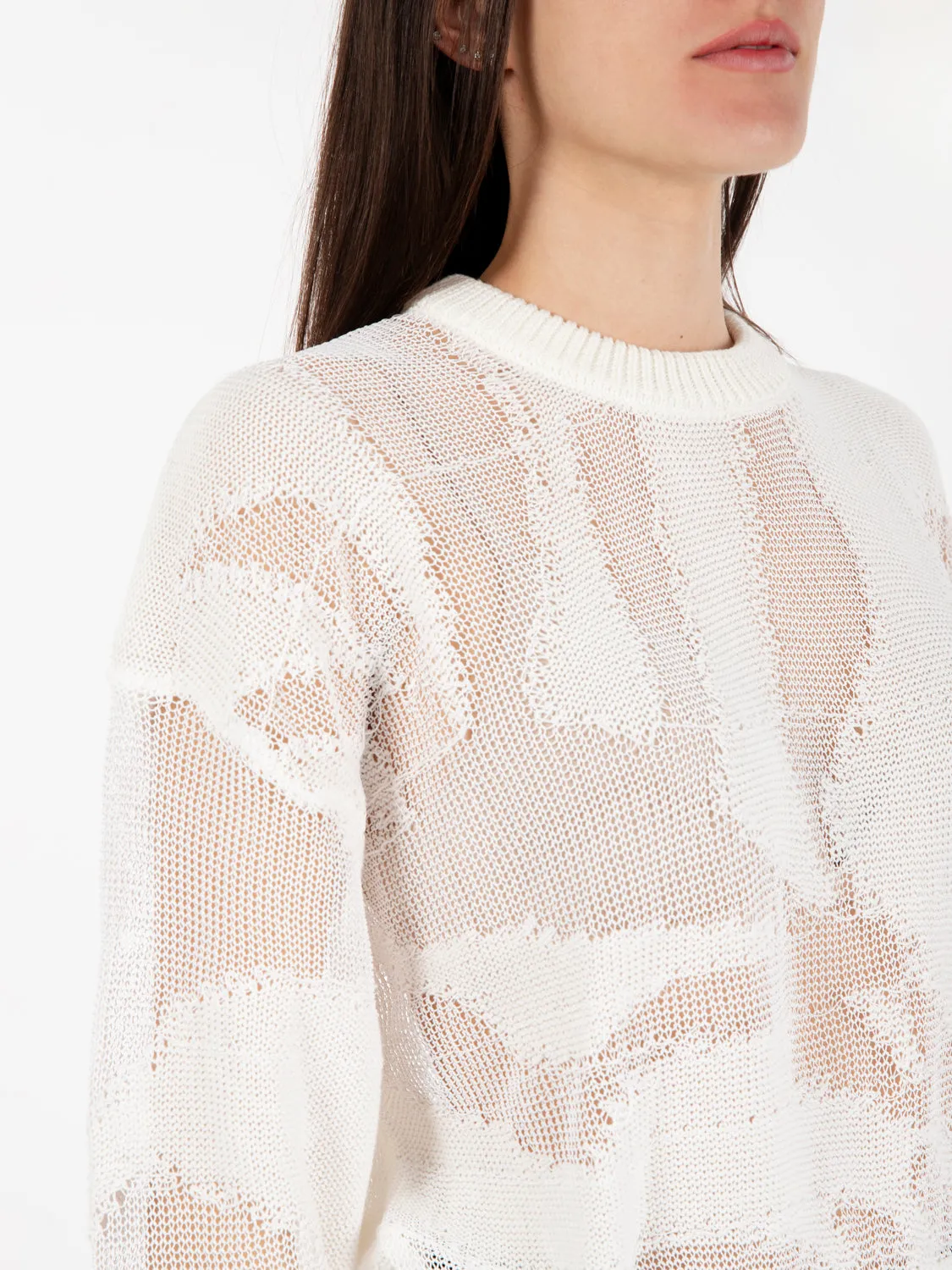 Maglia girocollo intarsio ecru
