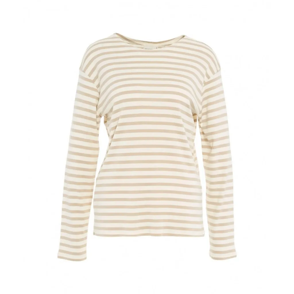Maglietta con righe a contrasto beige
