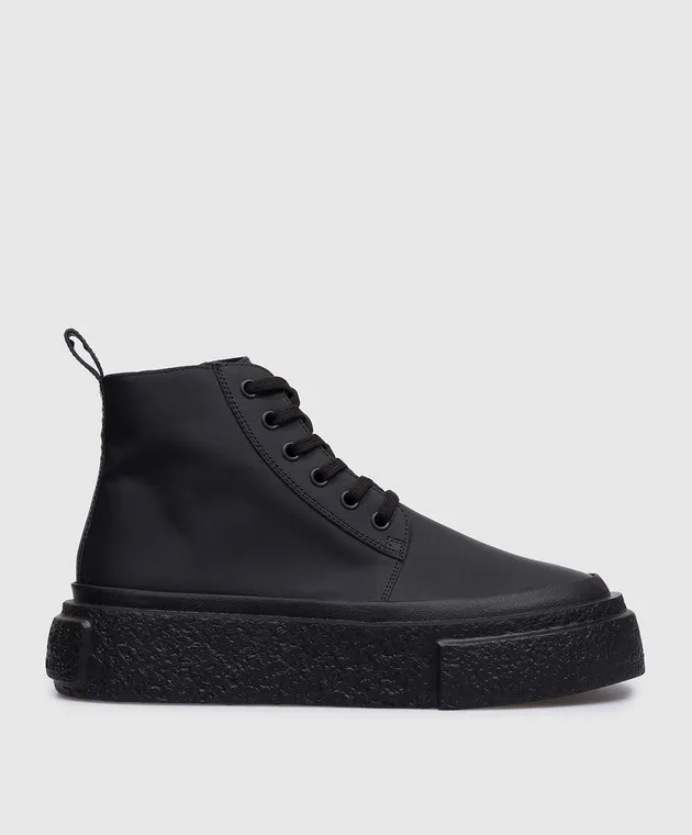 Maison Margiela MM6 Stivali in pelle nera con logo SH1WS0010P7020