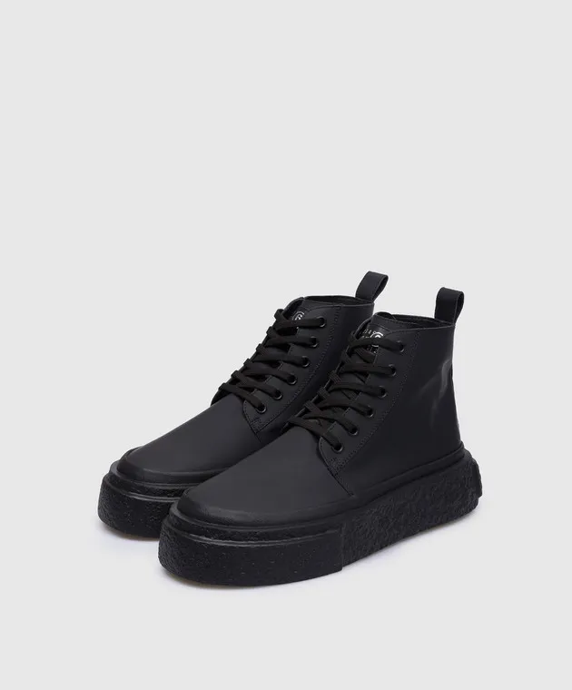 Maison Margiela MM6 Stivali in pelle nera con logo SH1WS0010P7020