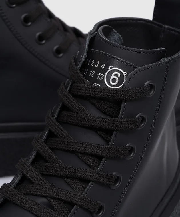 Maison Margiela MM6 Stivali in pelle nera con logo SH1WS0010P7020
