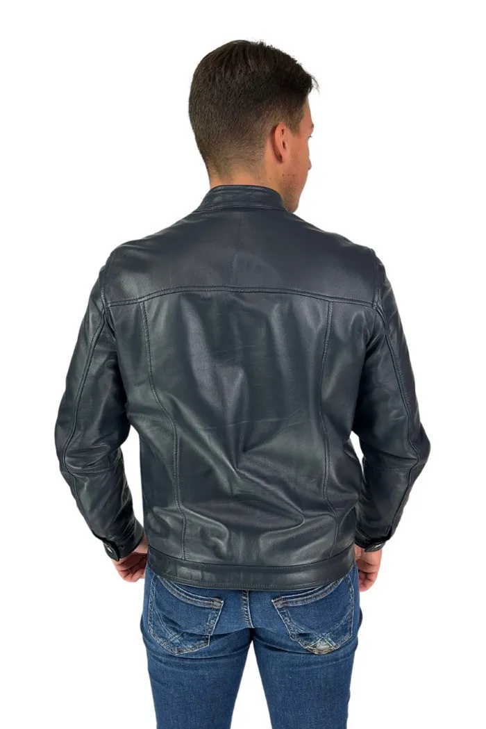 Master Pelle biker in nappa con colletto alla coreana mp814
