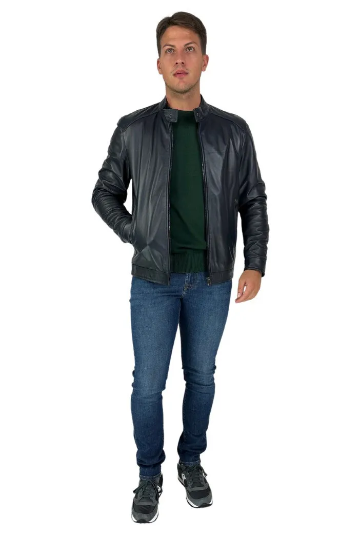 Master Pelle biker in nappa con colletto alla coreana mp814