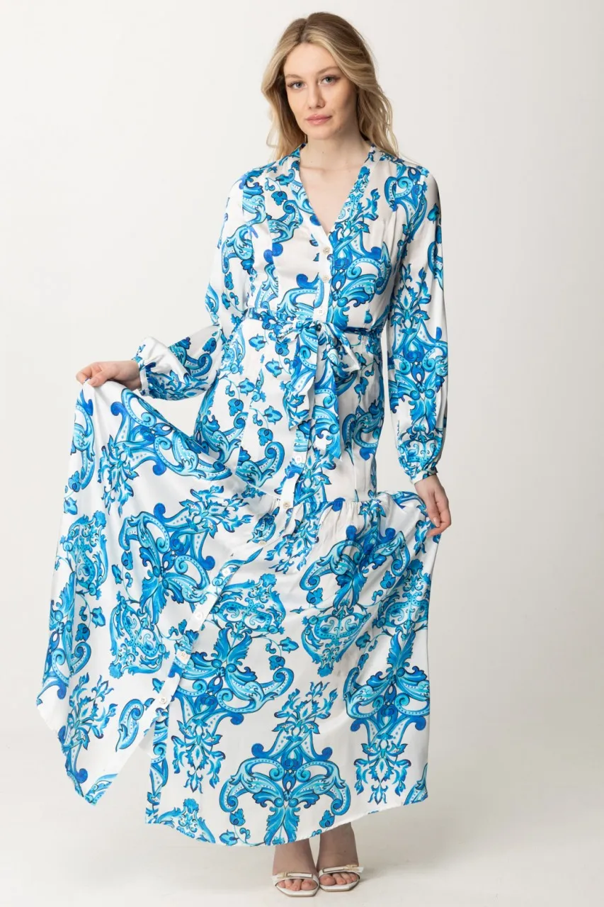 Maxi abito in seta stampato BLUE NOTE