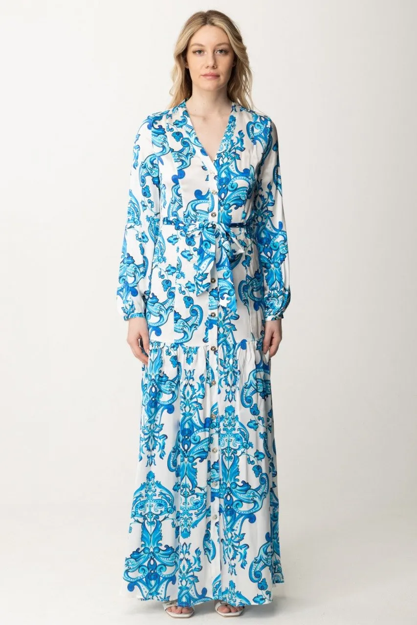Maxi abito in seta stampato BLUE NOTE
