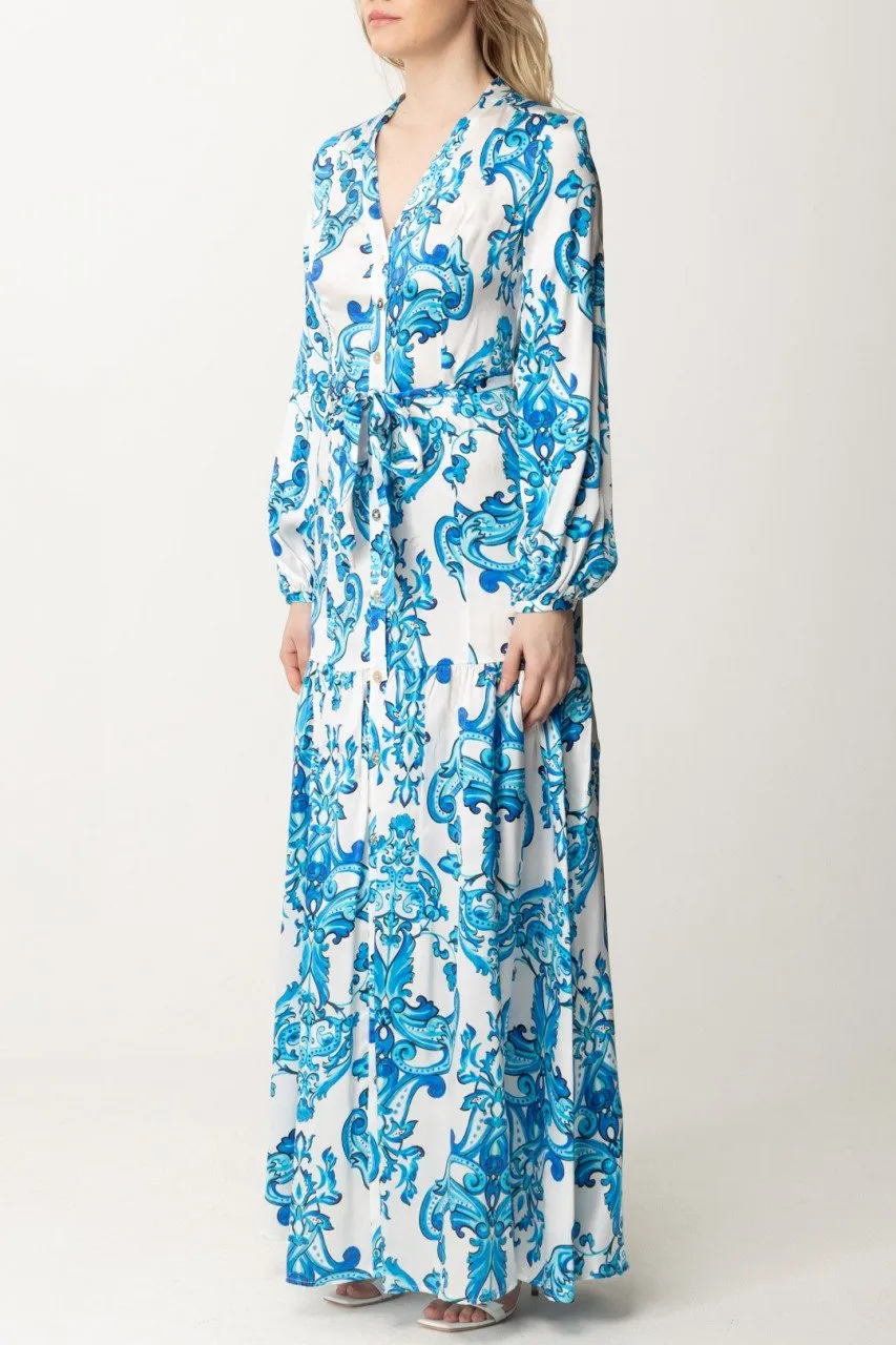 Maxi abito in seta stampato BLUE NOTE