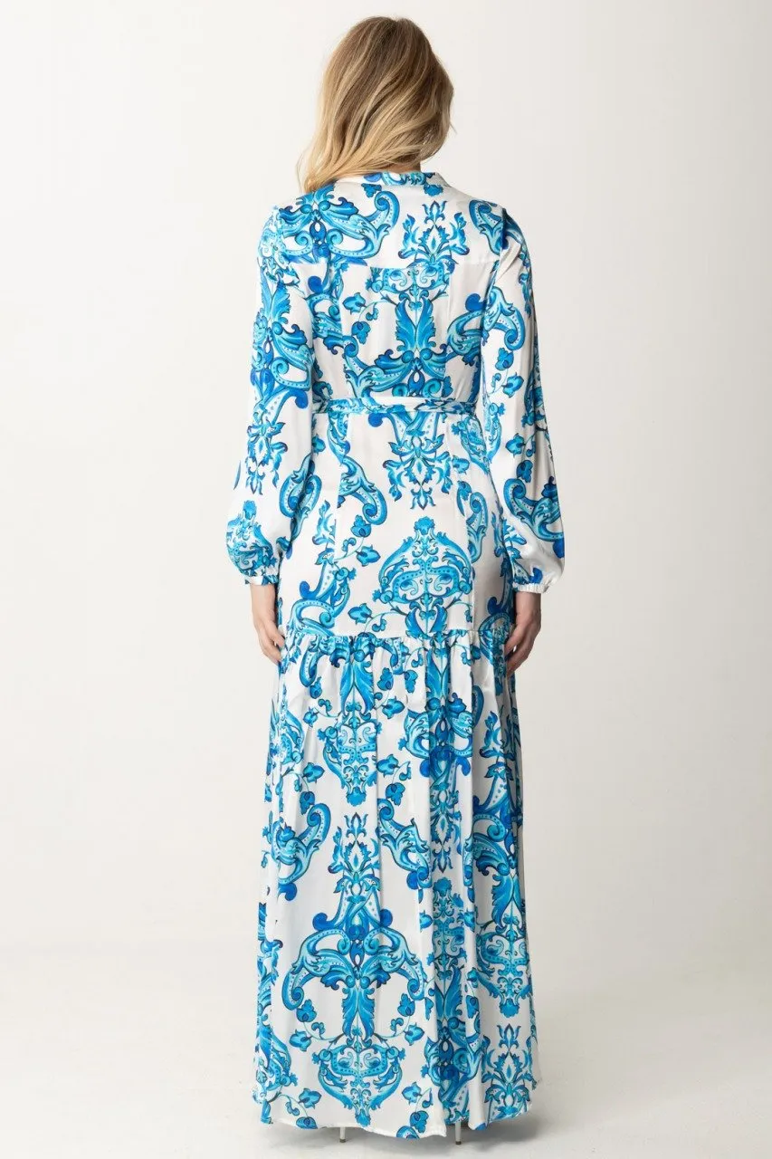 Maxi abito in seta stampato BLUE NOTE