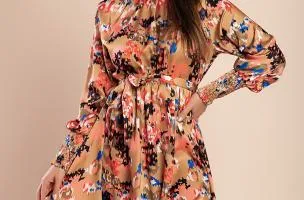 Miniabito elegante con stampa, beige