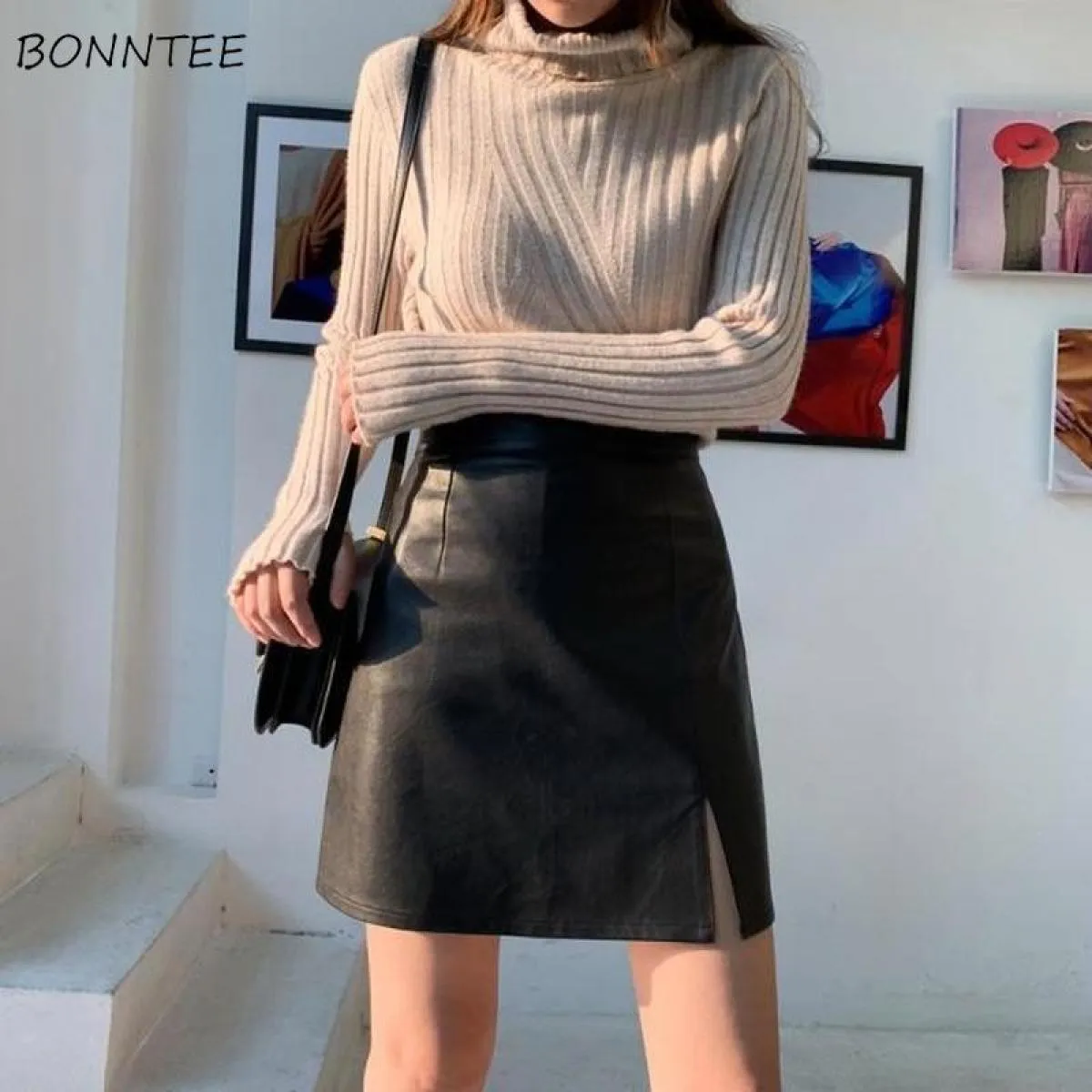 Minigonne in pelle Minigonna in pelle irregolare da donna Gonna in pelle stile street Gonne