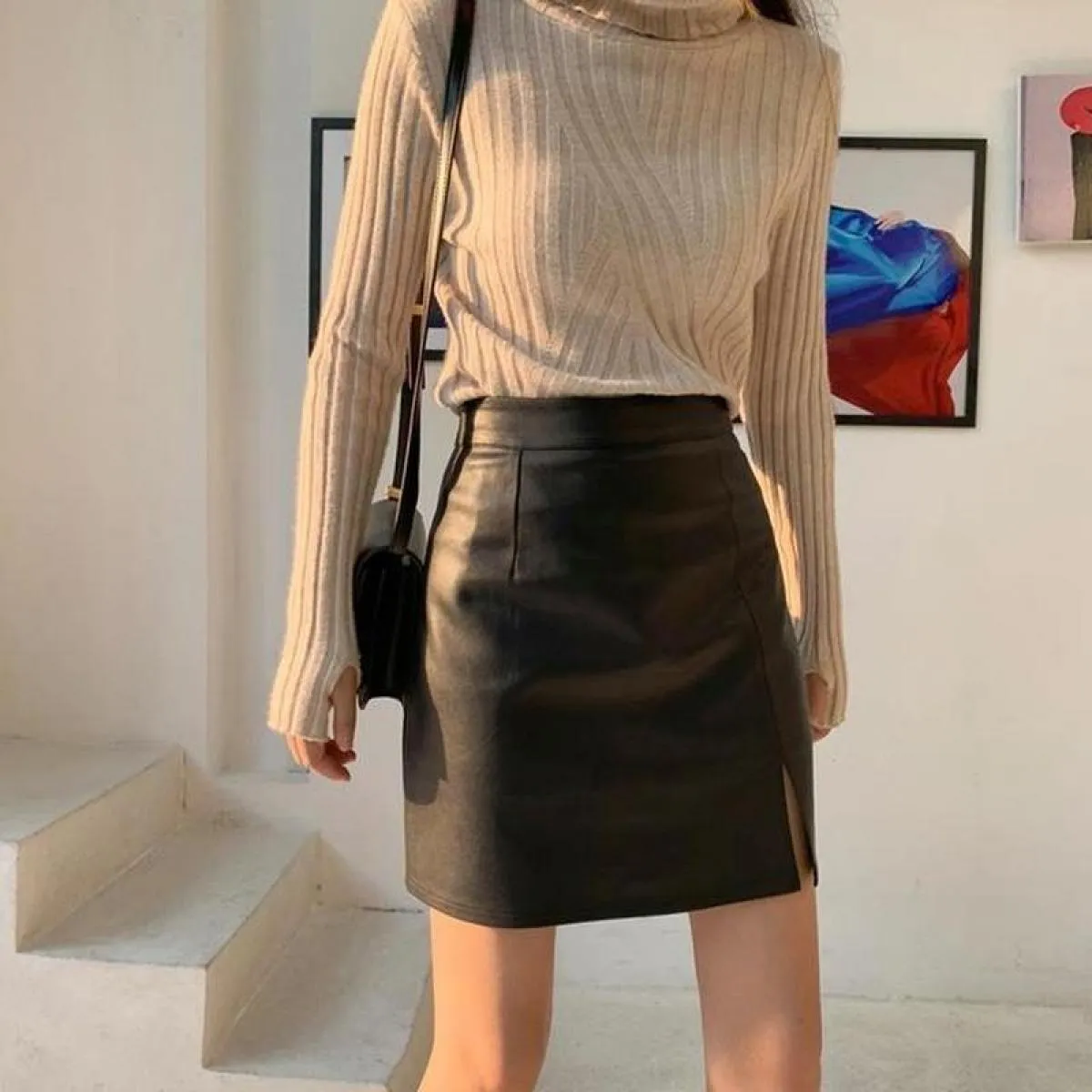 Minigonne in pelle Minigonna in pelle irregolare da donna Gonna in pelle stile street Gonne