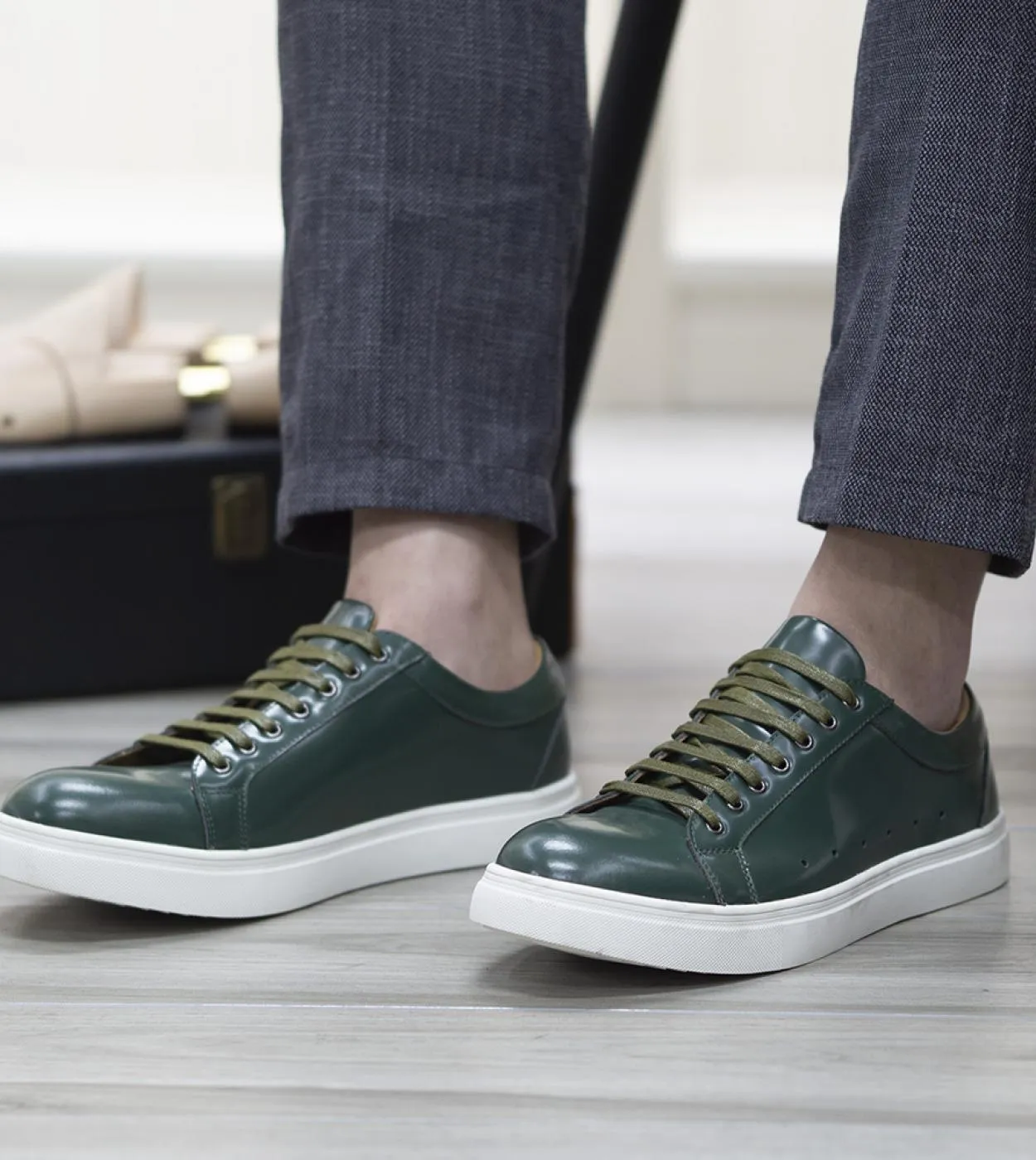 Moda Scarpe Verde Nero Uomo Verde Casual Scarpe in pelle Uomo Moda Uomo Casual