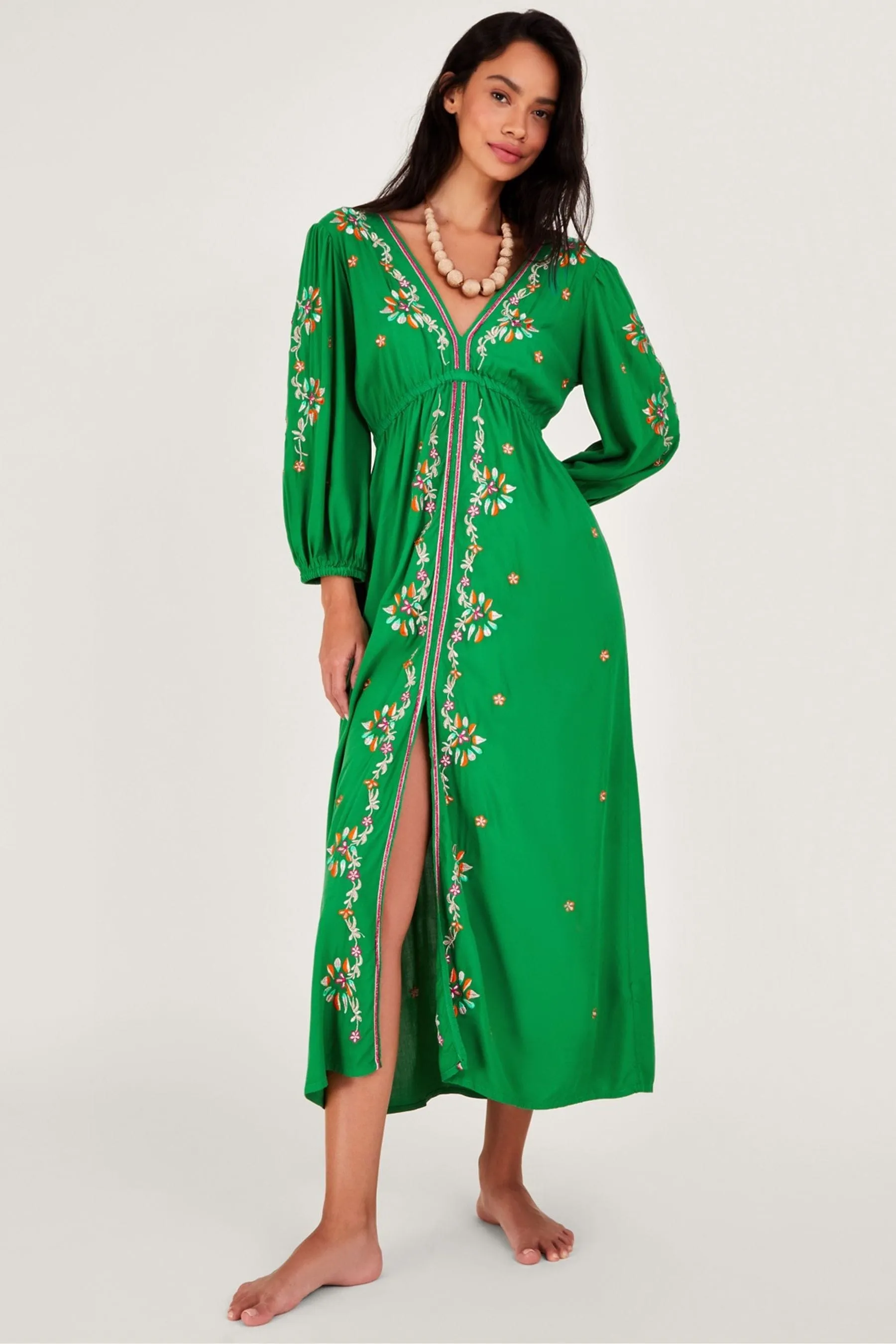 Monsoon - Abito maxi a caftano ricamato