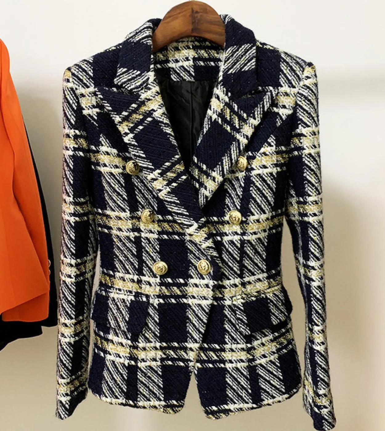 Nuove giacche da donna autunno inverno di alta qualità cappotto slim doppio petto in lana scozzese giacche O216