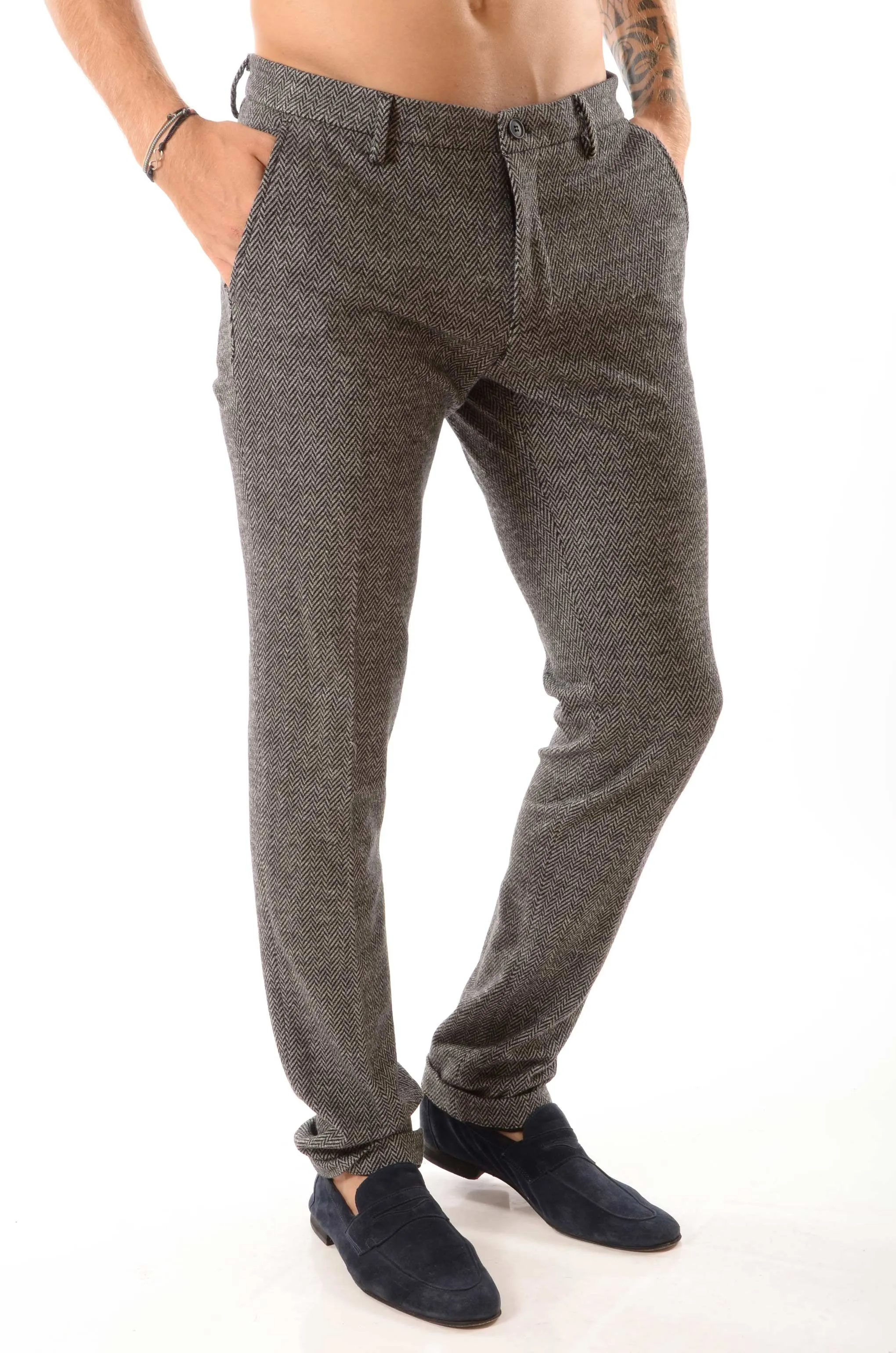Pantalone chino mason's uomo torino in jersey effetto lana a resca 