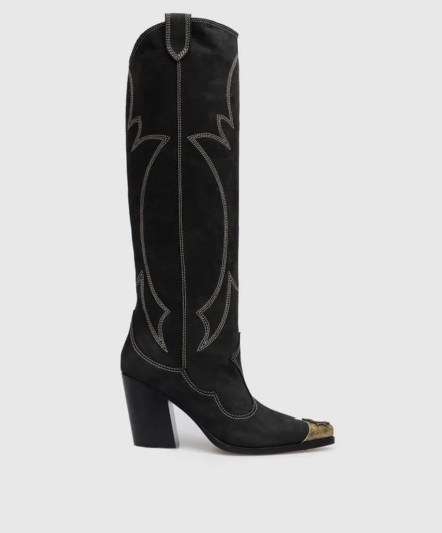 Paola Zuin Venezia Stivali in pelle nera con finiture in metallo TEXASUP70LEATHER