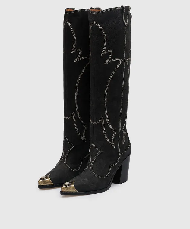 Paola Zuin Venezia Stivali in pelle nera con finiture in metallo TEXASUP70LEATHER