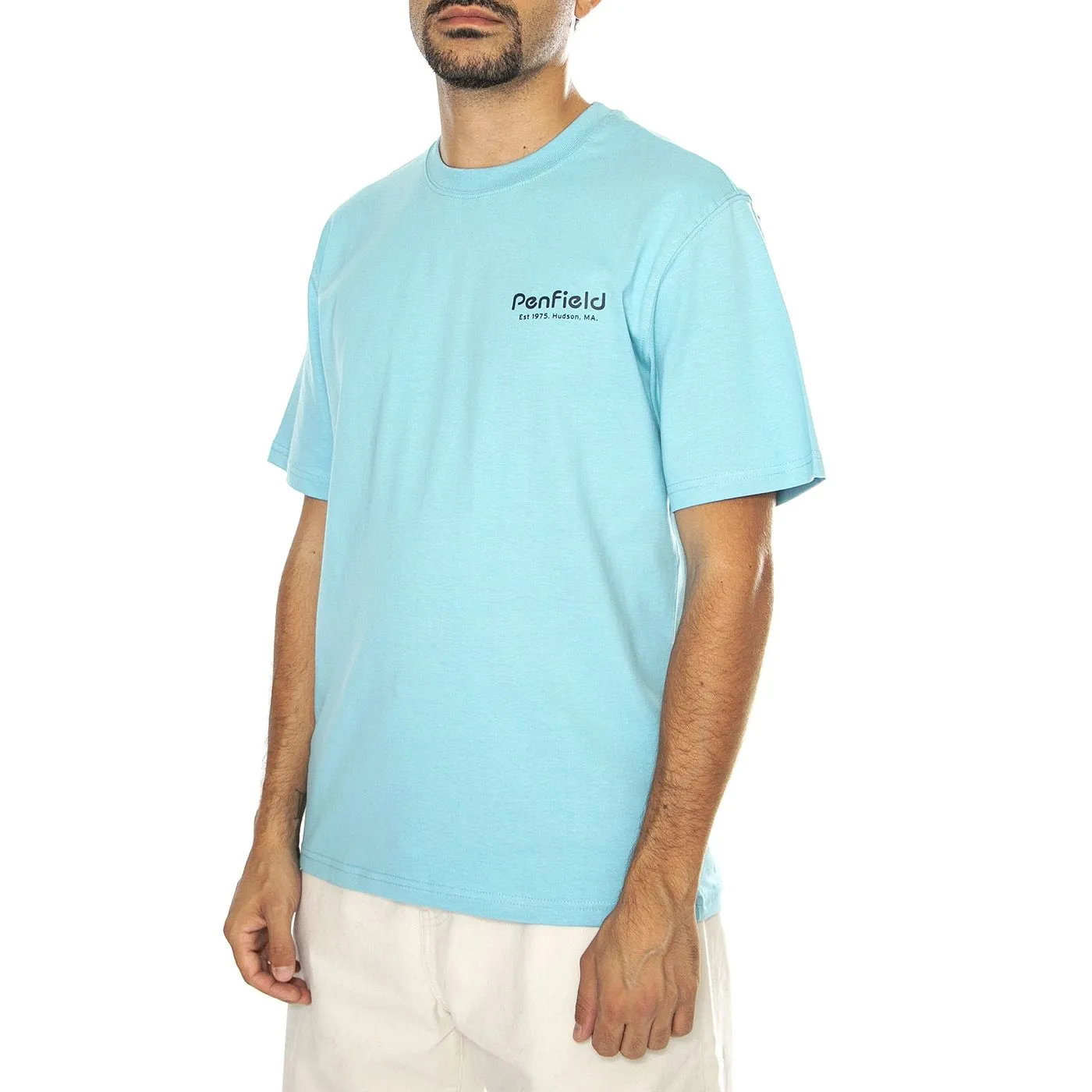 PENFIELD Hudson Script T-Shirt Milky Blue - Maglietta Girocollo Uomo Blu    