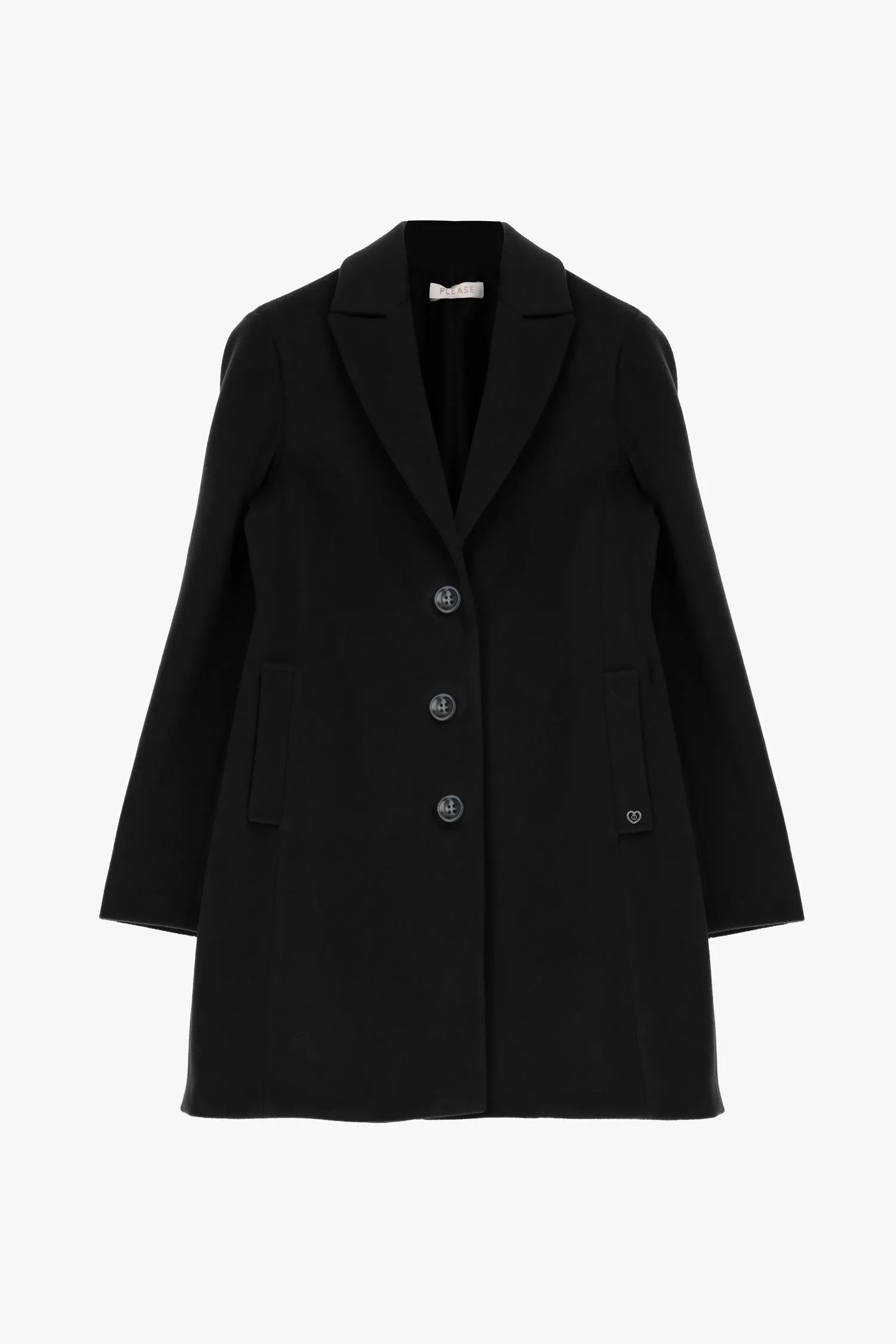 PLEASE Cappotto lungo monopetto monocolour con revers classici n.