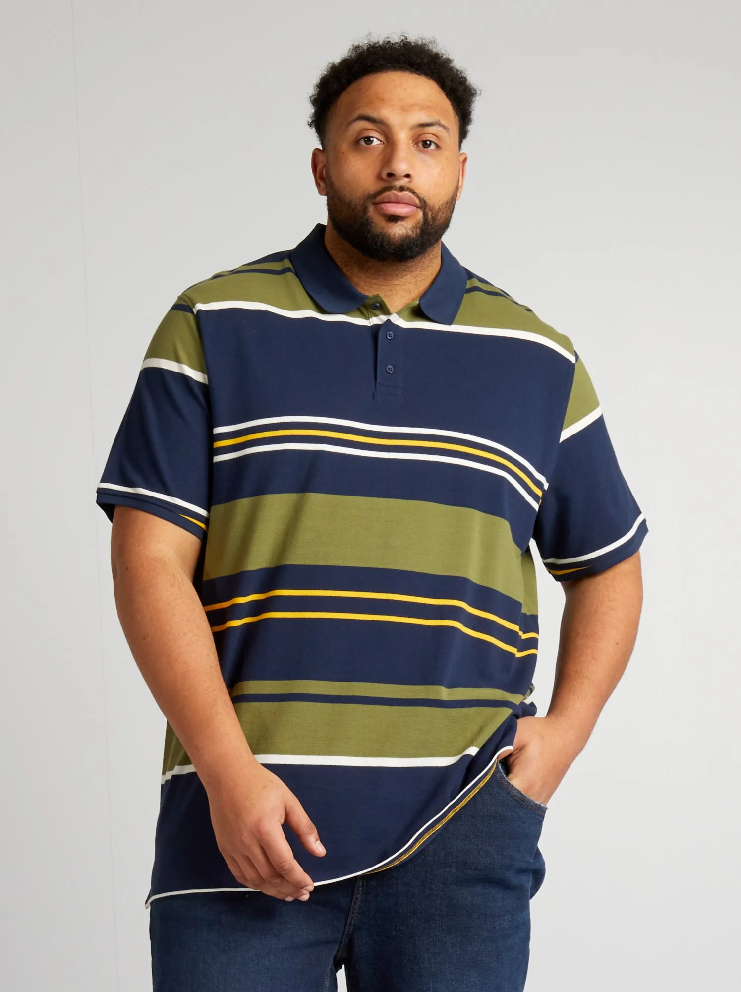 Polo a righe in cotone - BLU