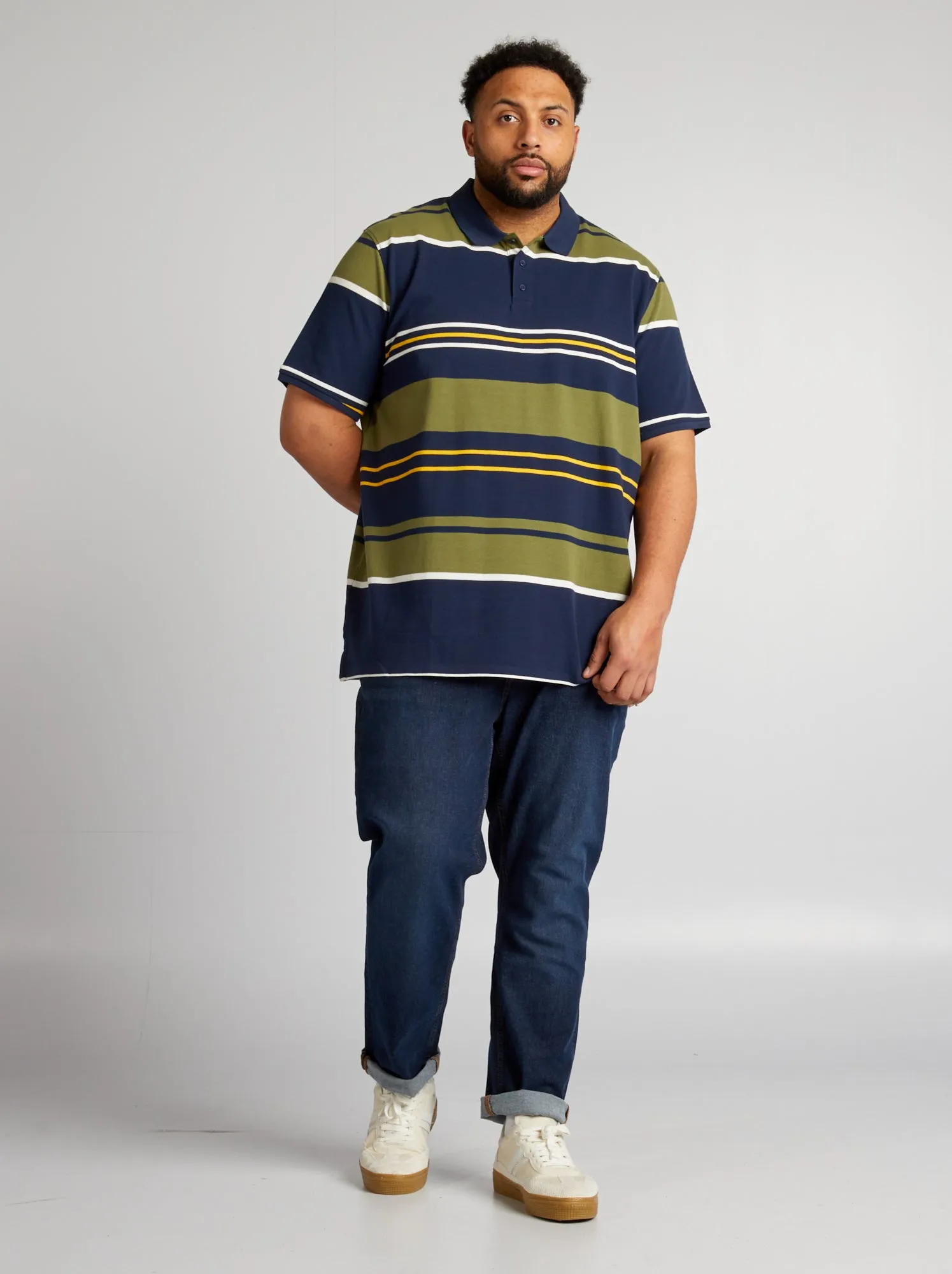 Polo a righe in cotone - BLU