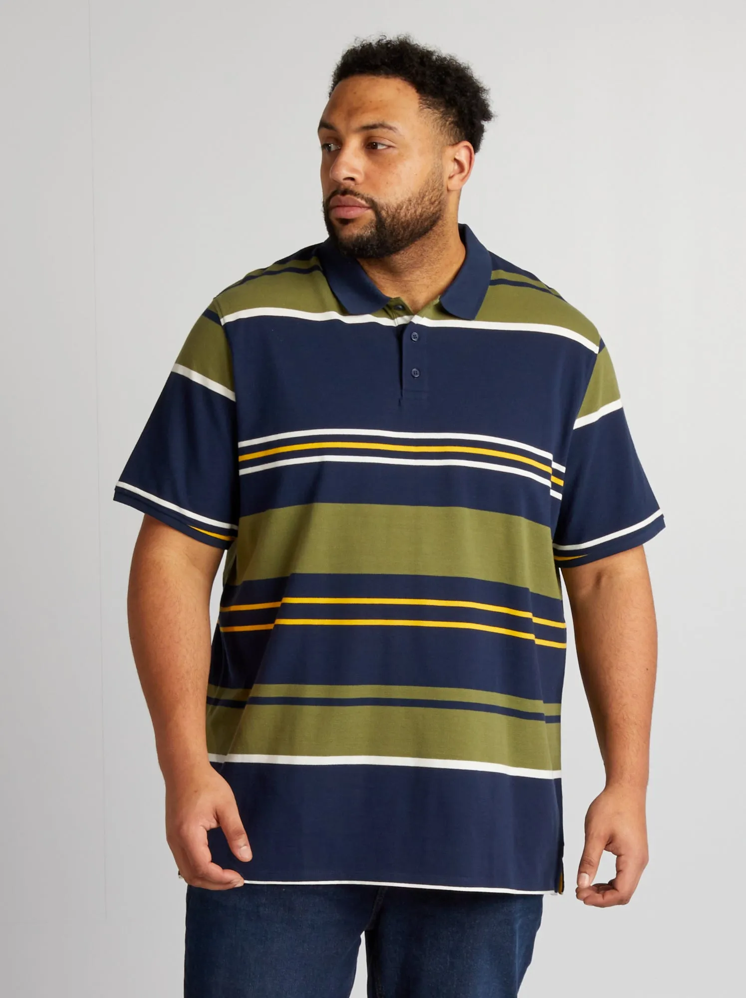 Polo a righe in cotone - BLU