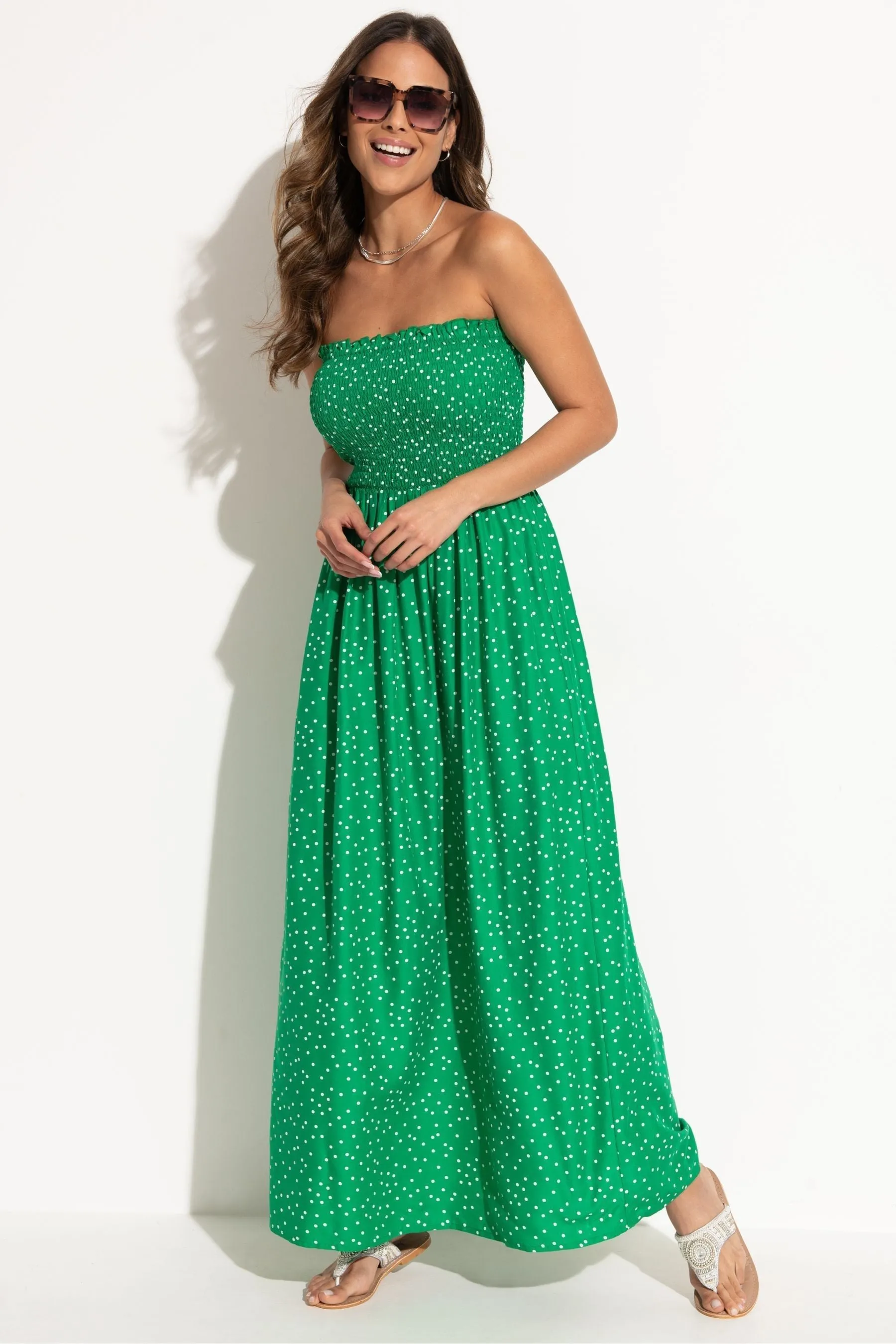 Pour Moi - Abito maxi da spiaggia senza spalline con corpino arricciato
