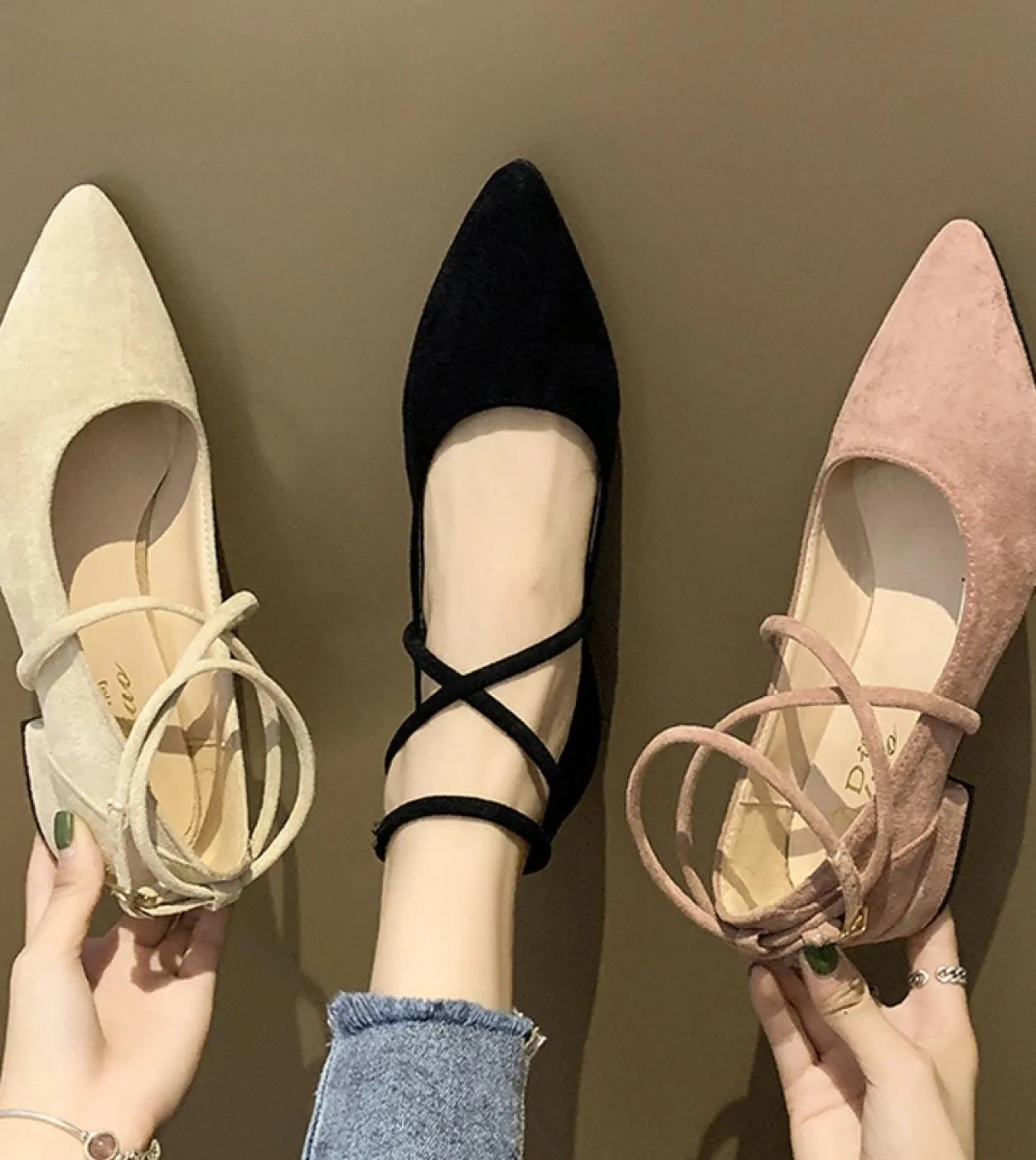 Primavera Autunno Scarpe Da Donna Cinturino Alla Caviglia Nero Appartamenti Caviglia Ordito Tacchi Bassi Scarpe Da Donna Scarpe