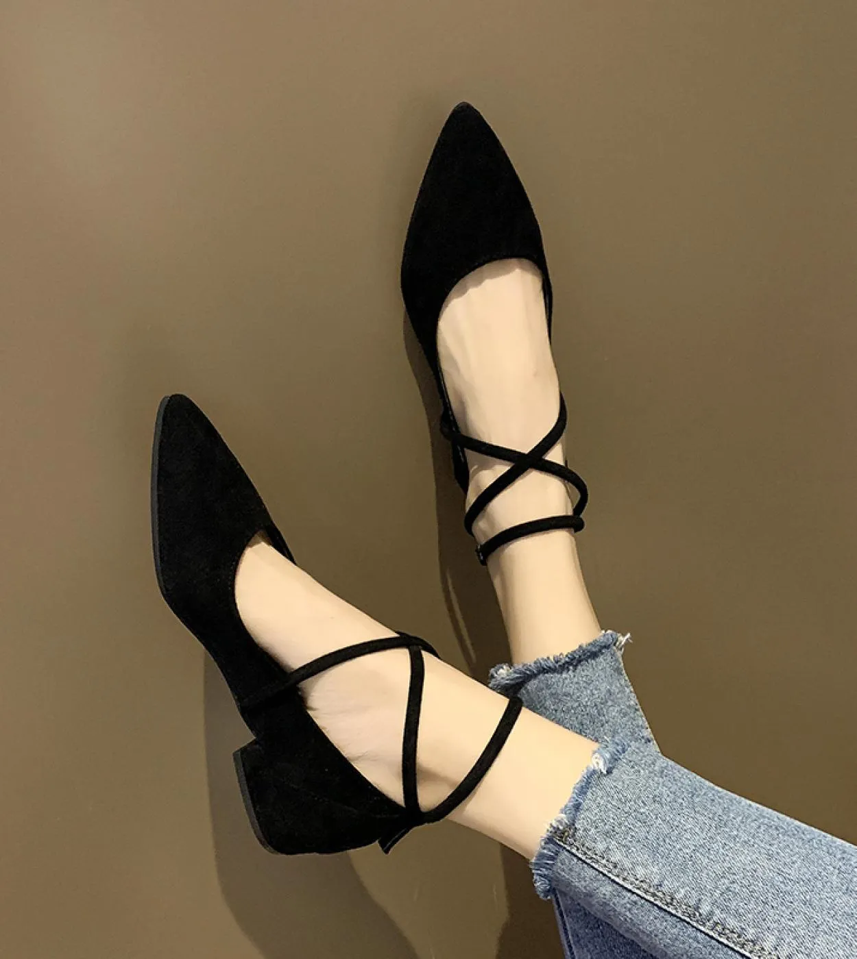 Primavera Autunno Scarpe Da Donna Cinturino Alla Caviglia Nero Appartamenti Caviglia Ordito Tacchi Bassi Scarpe Da Donna Scarpe