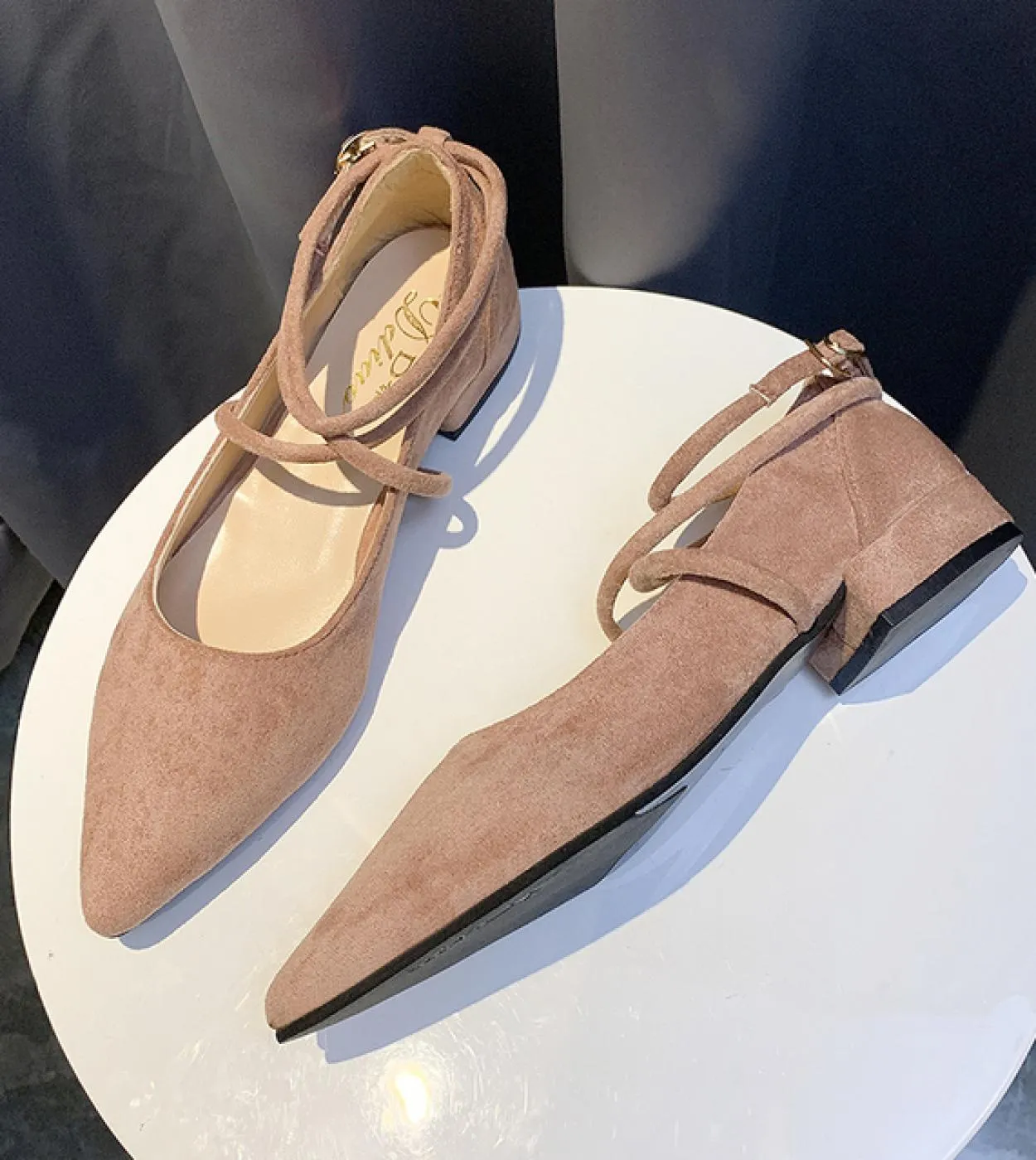 Primavera Autunno Scarpe Da Donna Cinturino Alla Caviglia Nero Appartamenti Caviglia Ordito Tacchi Bassi Scarpe Da Donna Scarpe
