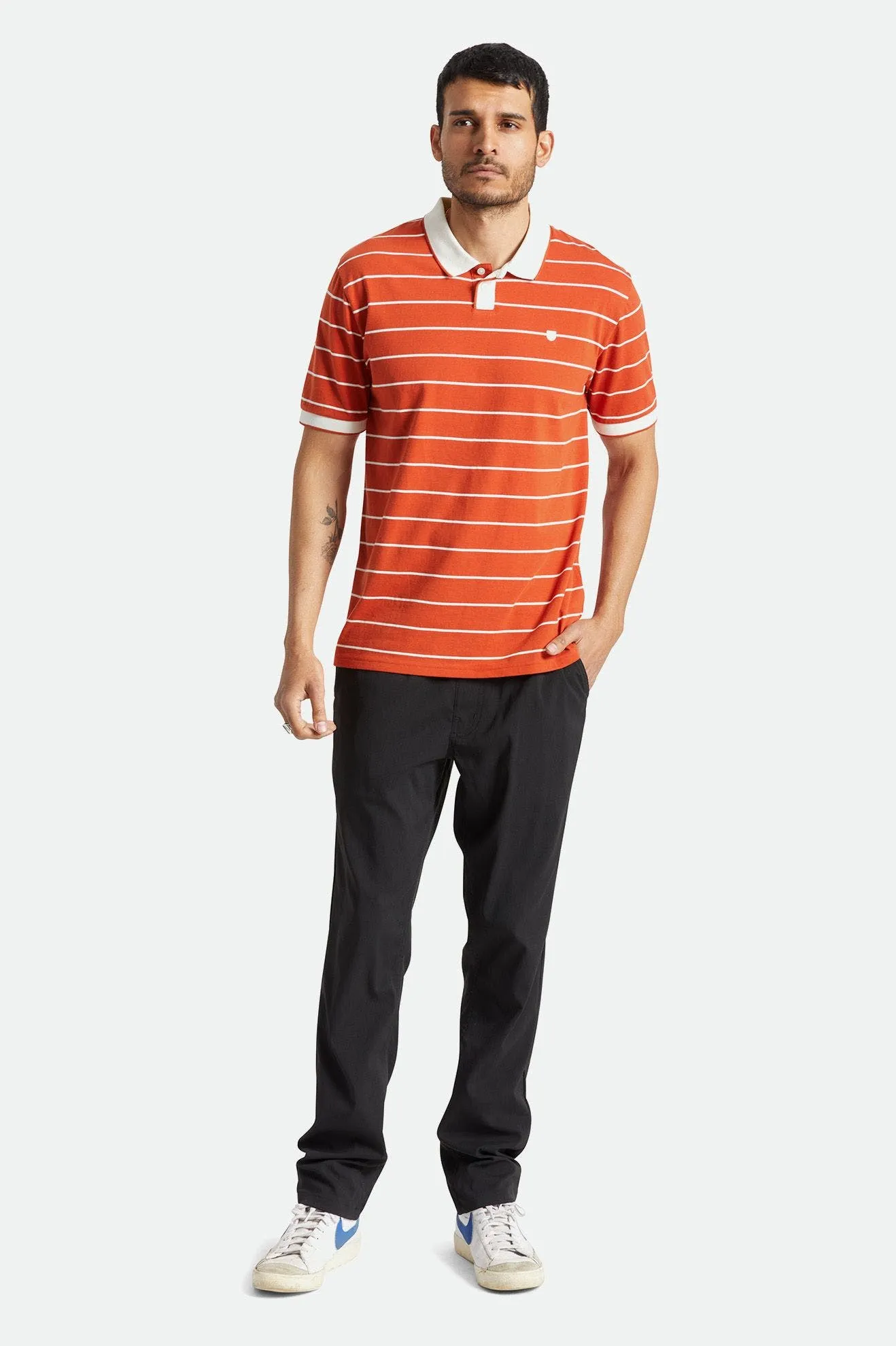 PROPER S/S POLO KNIT - PHOENIX ORANGE/OFF WHITE