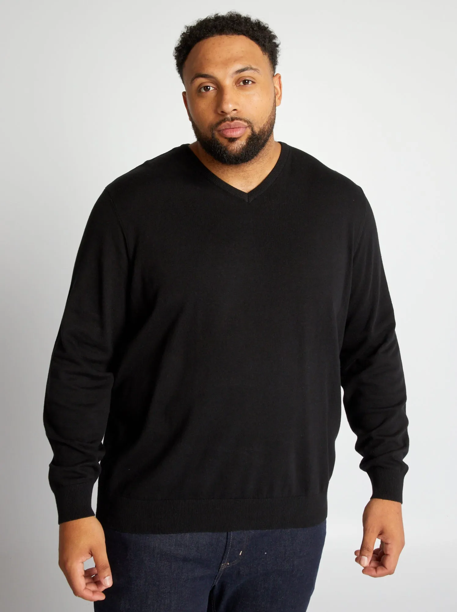 Pullover scollo a V in maglina - nero