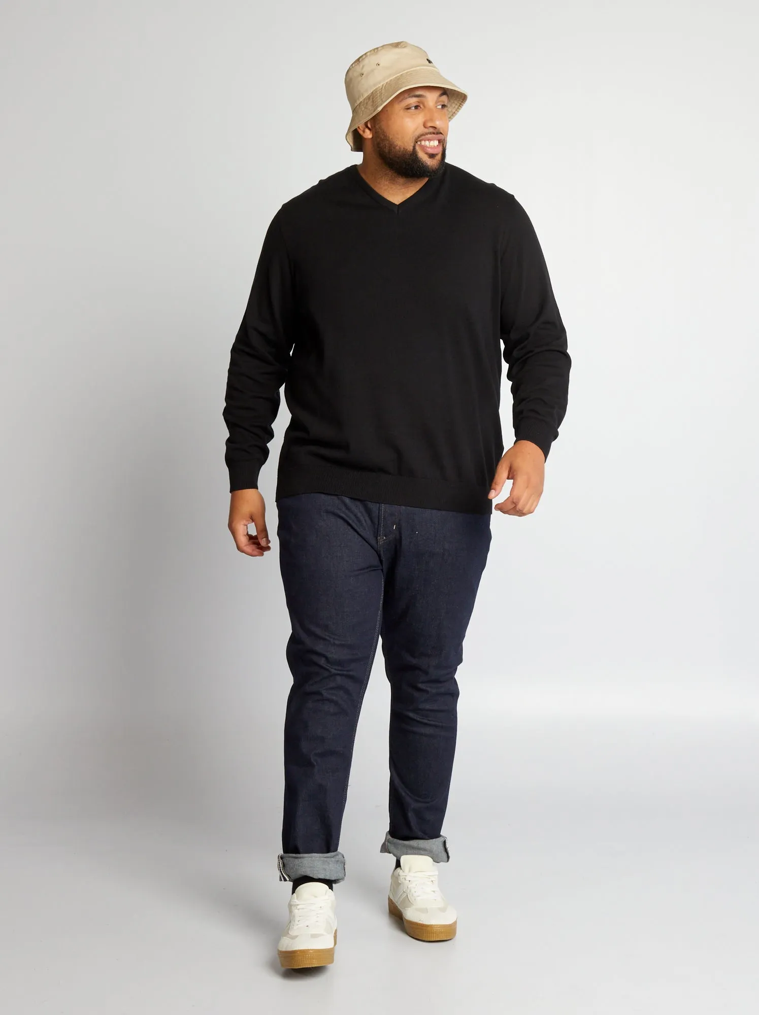 Pullover scollo a V in maglina - nero
