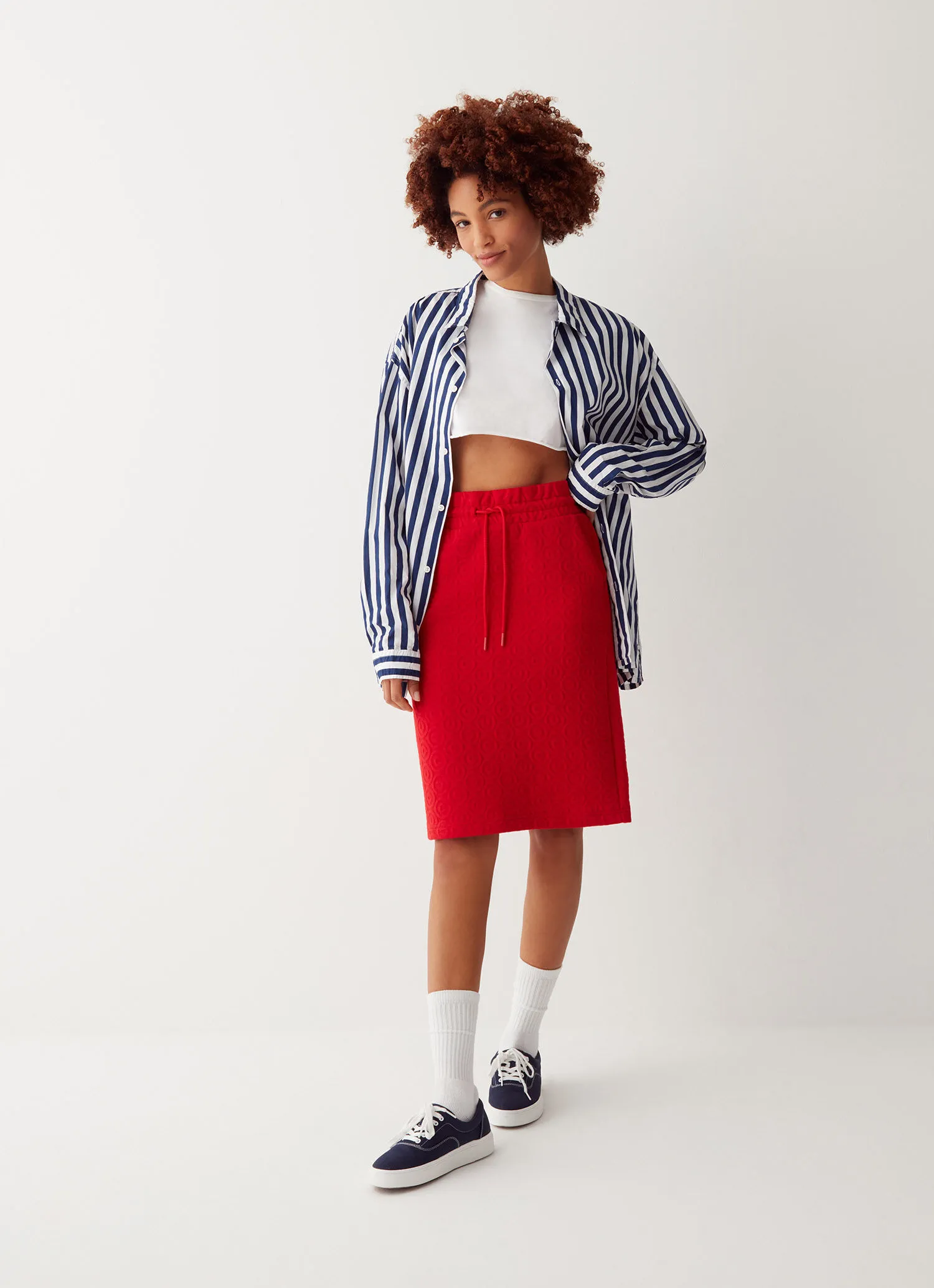 Quilted fabric midi skirt