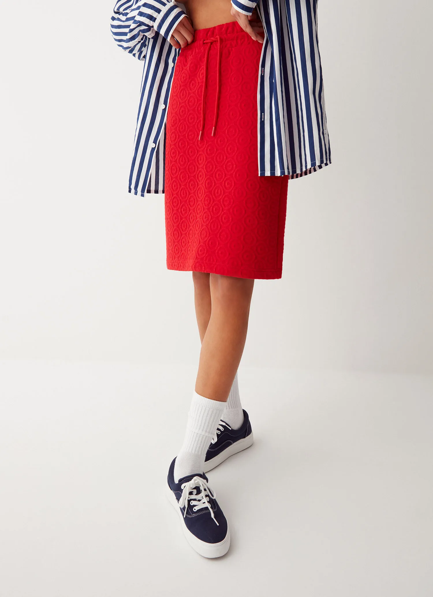 Quilted fabric midi skirt